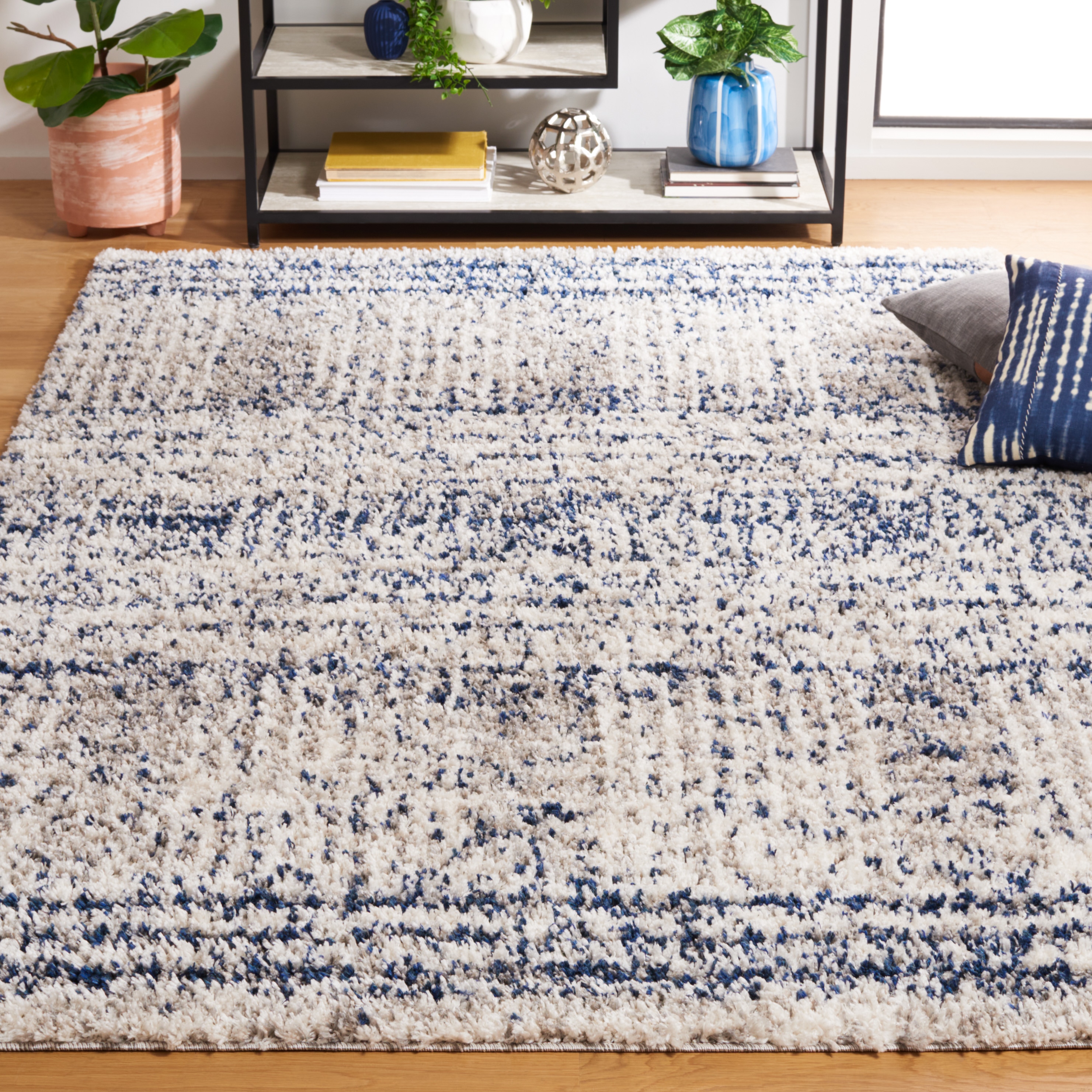 Safavieh JER100N-9 9 x 12 (ft) Loomed Polyester Navy/Ivory Rectangular Indoor Stripe Farmhouse/Cottage Area rug
