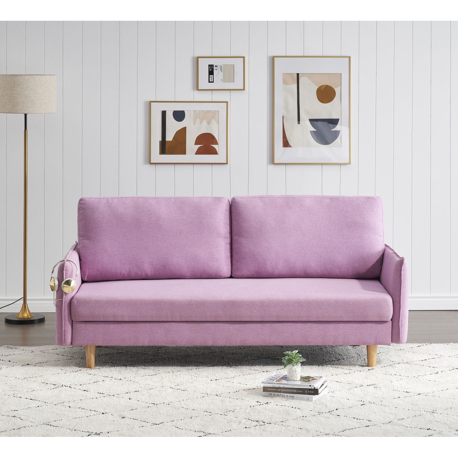 JASMODER W128153164 30.7-in Modern Pink Polyester/Blend Sofa