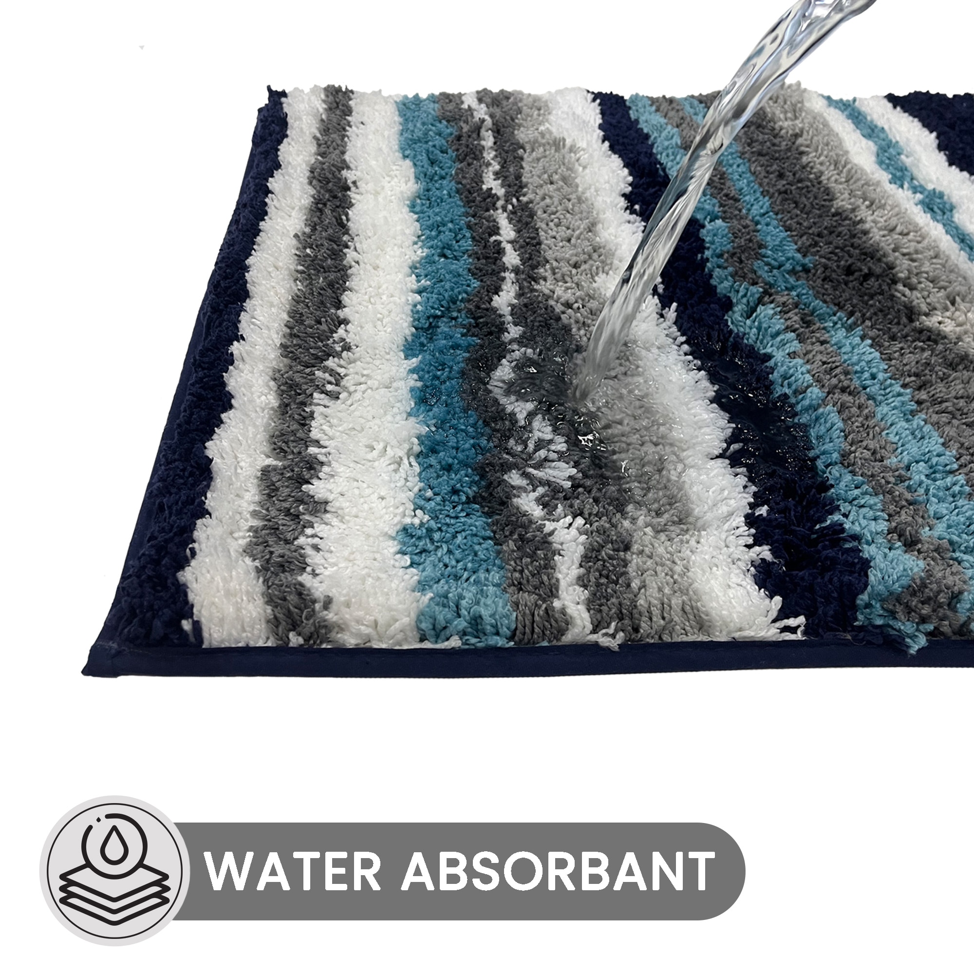 Luxurious 24" x 36" Blue & Gray Polyester Tufted Bath Rug