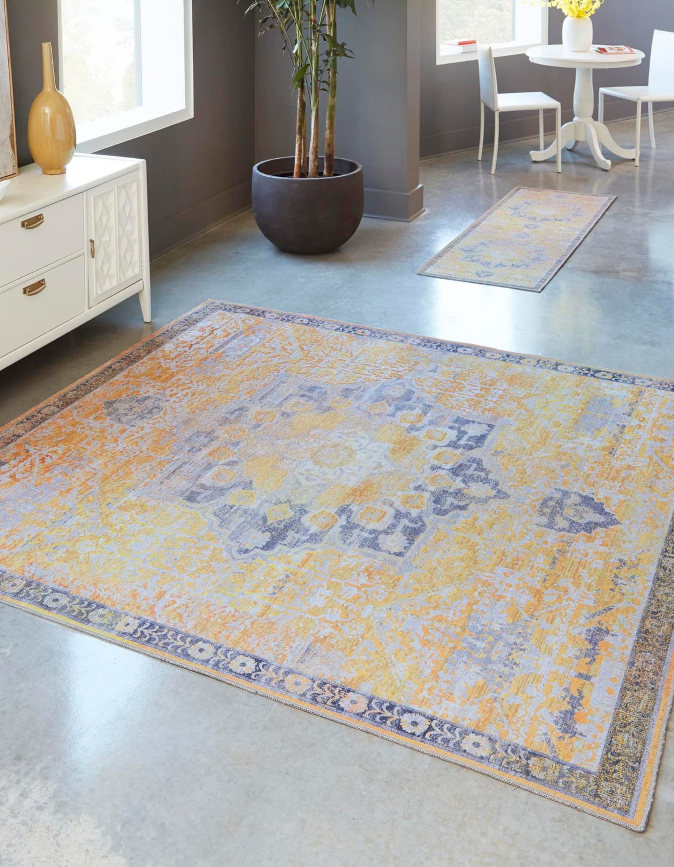 Unique Loom 3166838 Renaissance 7 x 7 (ft) Loomed Polyester Tuscan Yellow Washable Square Indoor Medallion Area rug
