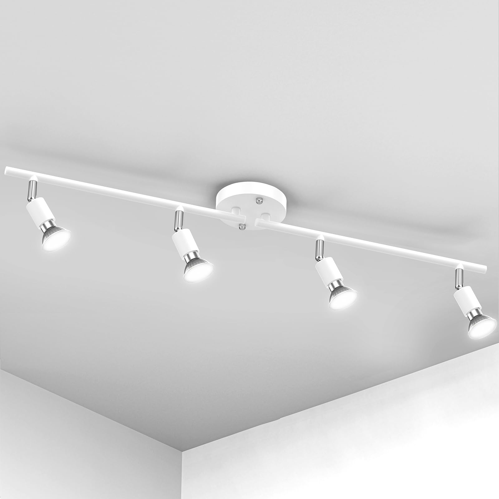 Yichuhaoxi  4 Light Adjustable Dimmable Track Lighting Kit Satin Nickel Finish Flexible Arms GU10 Base Bulbs Not Included Modern Fixture for