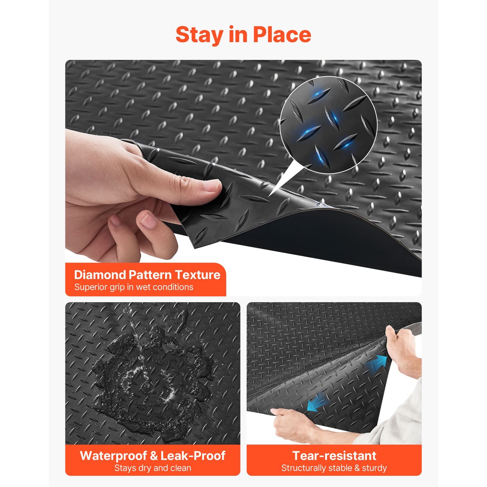 Mecale 7.5-ft x 20-ft Diamond Plate PVC Garage Floor Roll 2.2-mm Thick ...