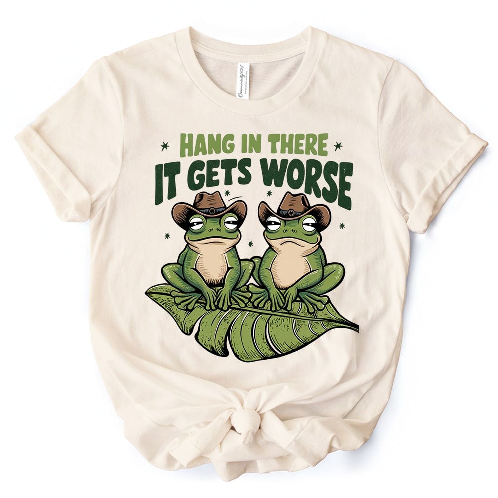 OrnamentallyYou TSHIRT1105-NAT-2XL Hang In There It Gets Worse T-Shirt White and Natural Funny Frog Tee with Dark Millennial Humor