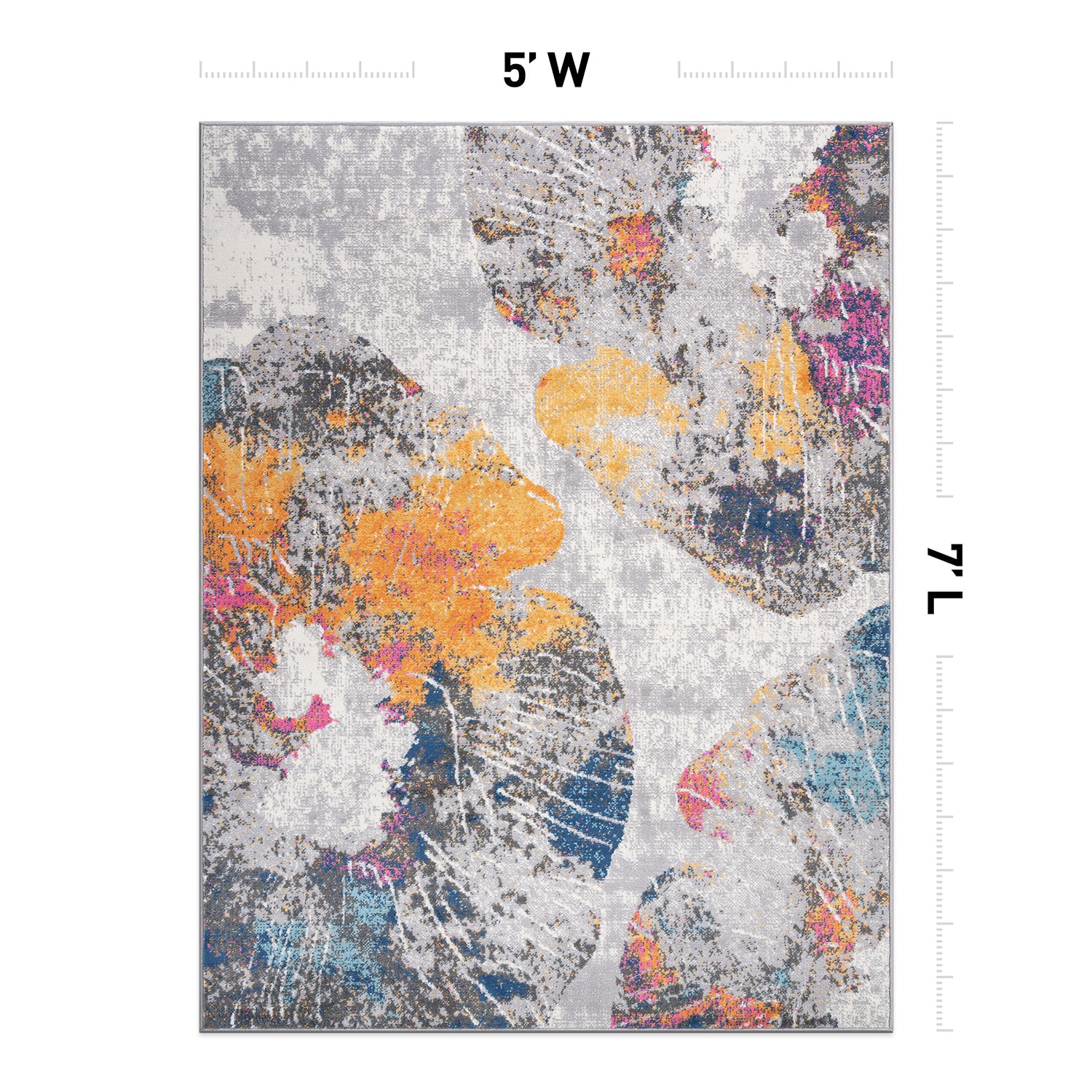 Contemporary Multi-Color Floral Rectangular Synthetic Area Rug 5' x 7'