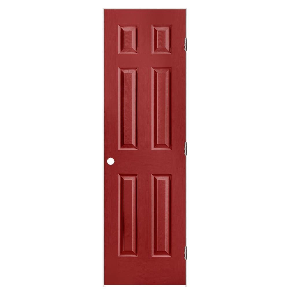 Masonite 1316978 24-in x 80-in Barn Red Solid core 6-panel Left hand Textured Prefinished Molded composite Flat Jamb Single Prehung Interior Door