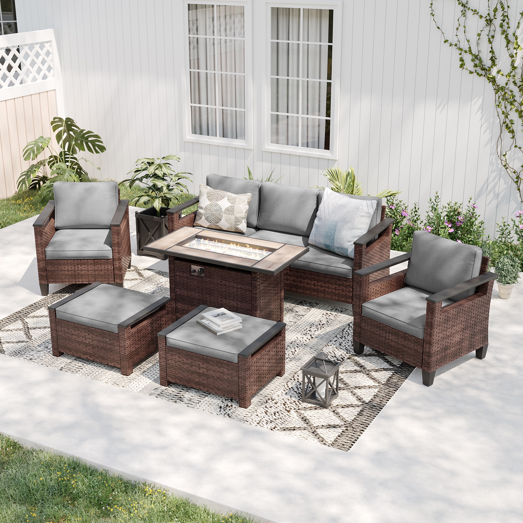 ACEGOSES LW-126BGY-T5 Skytop 6 -Piece Wicker Patio Sofa Conversation Set with Gray Cushions