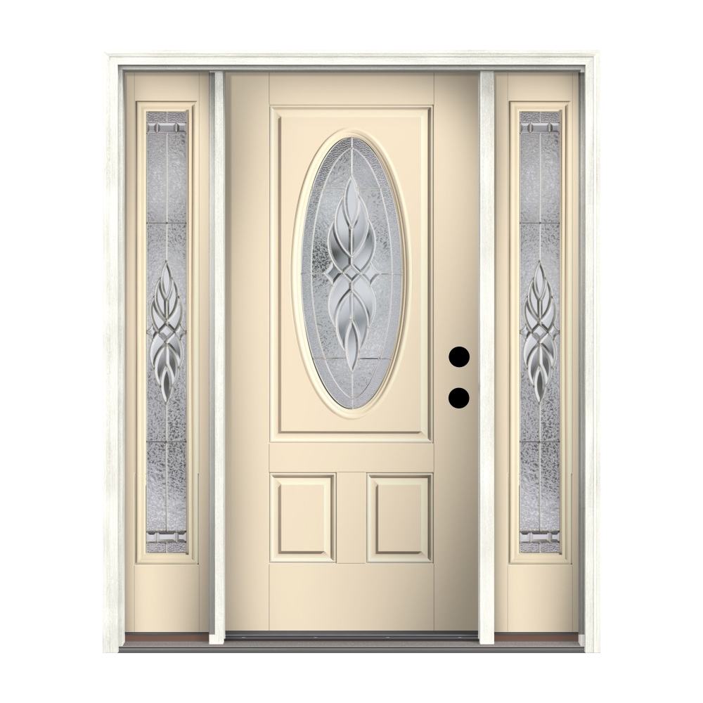 Therma-Tru Benchmark Doors Varissa 64-in x 80-in Fiberglass Oval Lite Left-Hand Inswing Fossil Painted Prehung Single Front Door with Sidelights with -  TTB641237SOS