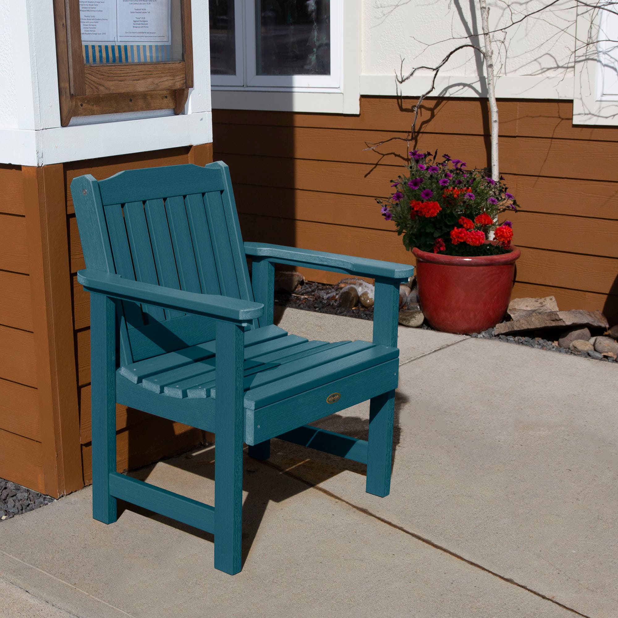 highwood CM-CHGSQ01-NBE Sequoia Professional Nantucket Blue Poly-lumber Frame Stationary Conversation Chair with Slat Seat