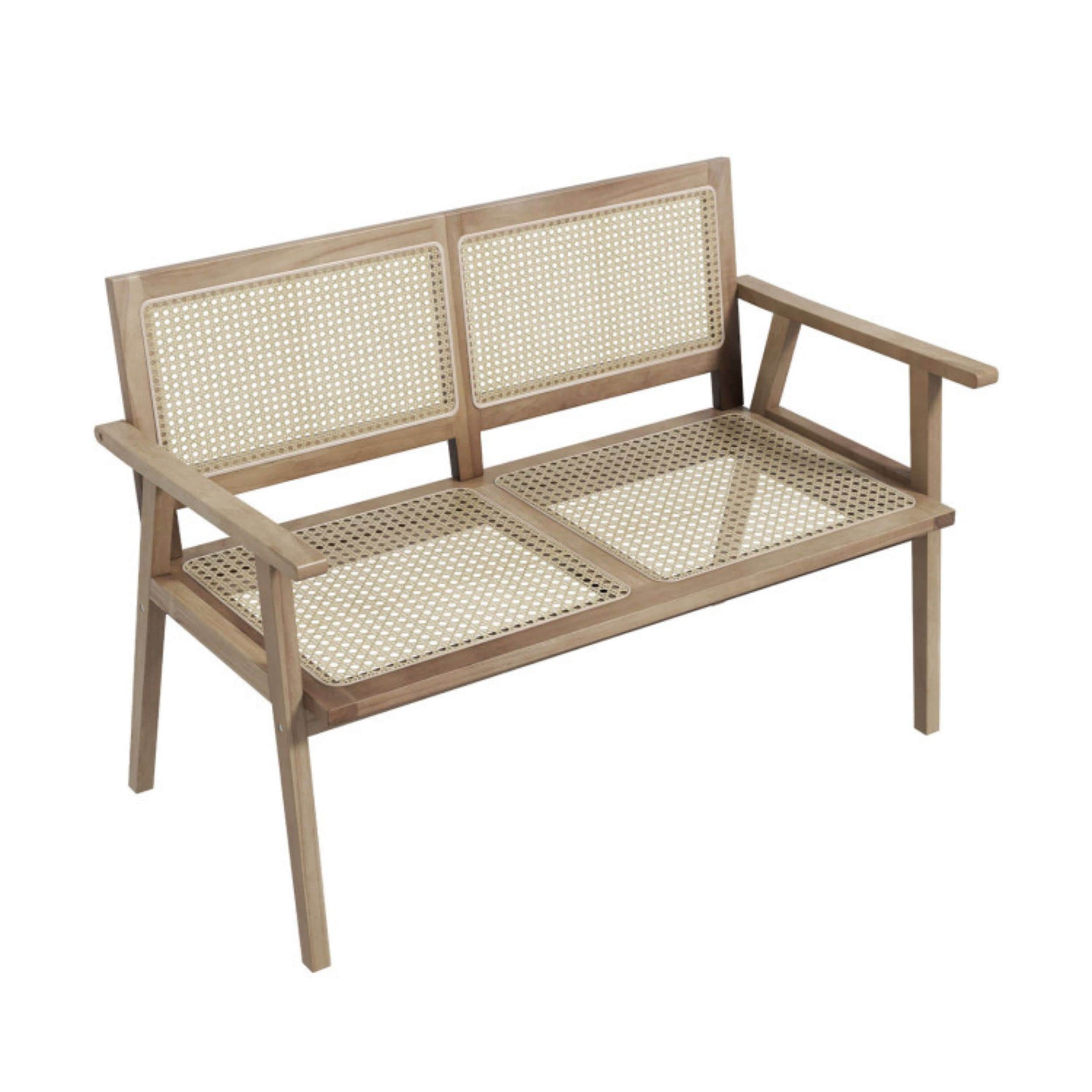 WELLFOR TDZ10381GR Brown Wood Frame Stationary Conversation Chair with Woven Seat