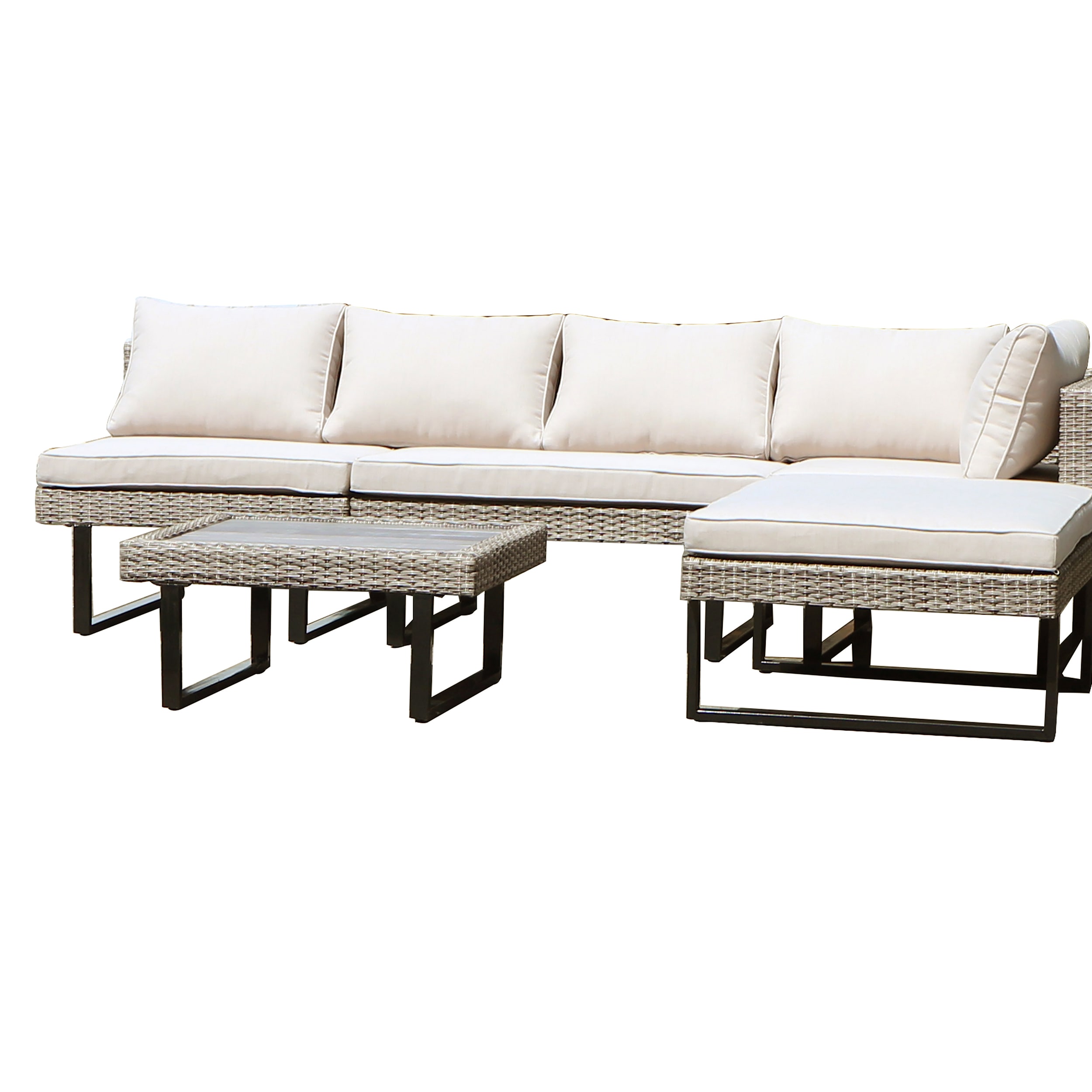 Deko Living COP30008 7 -Piece Patio Sofa Conversation Set with Off-white Cushions