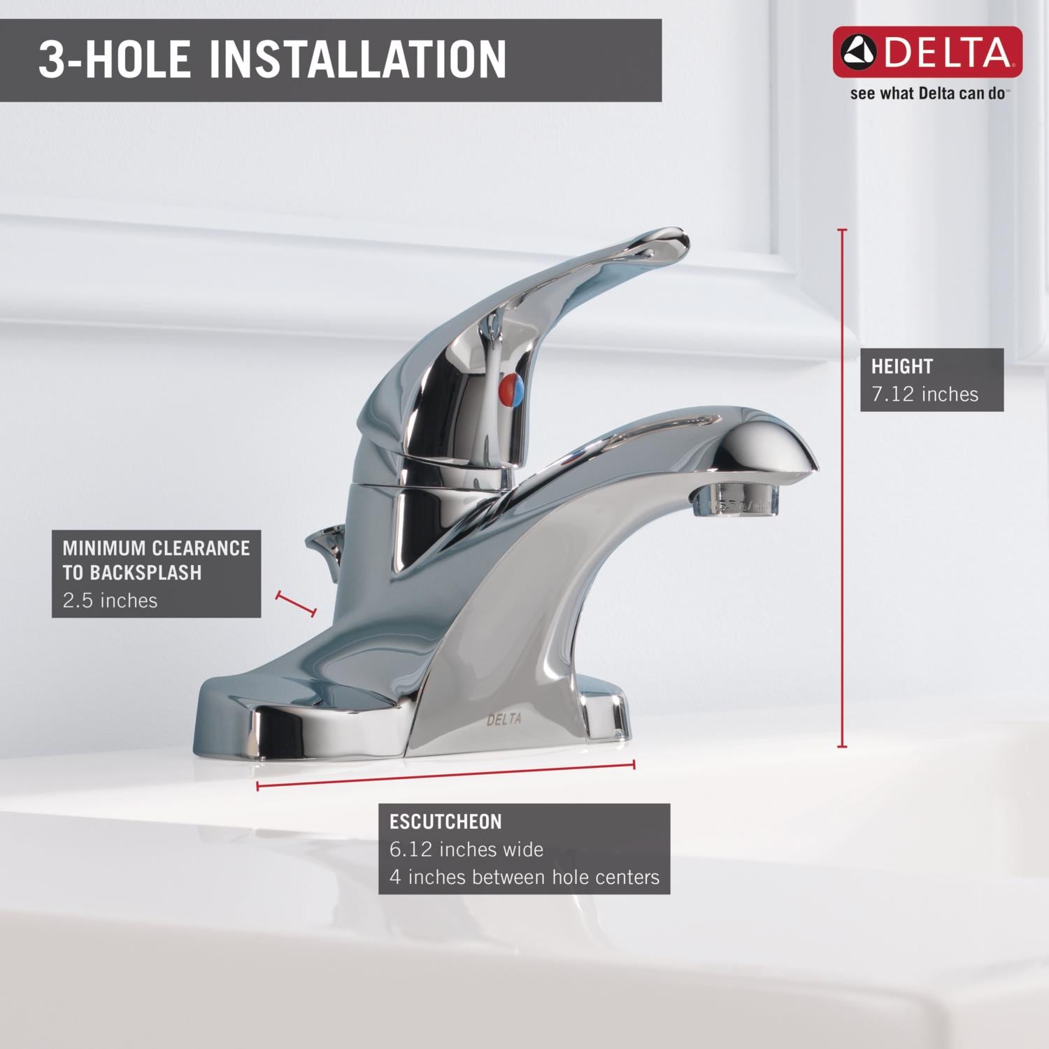 Delta Foundations Chrome 1-handle 4-in centerset WaterSense Mid-arc  Bathroom Sink Faucet with Drain in the Bathroom Sink Faucets department at 