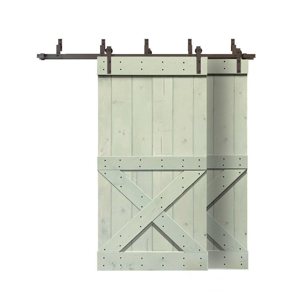 Calhome 72 In X 84 In Sage Green 2 Panel Solid Core Stained Knotty Pine Wood Double Barn Door