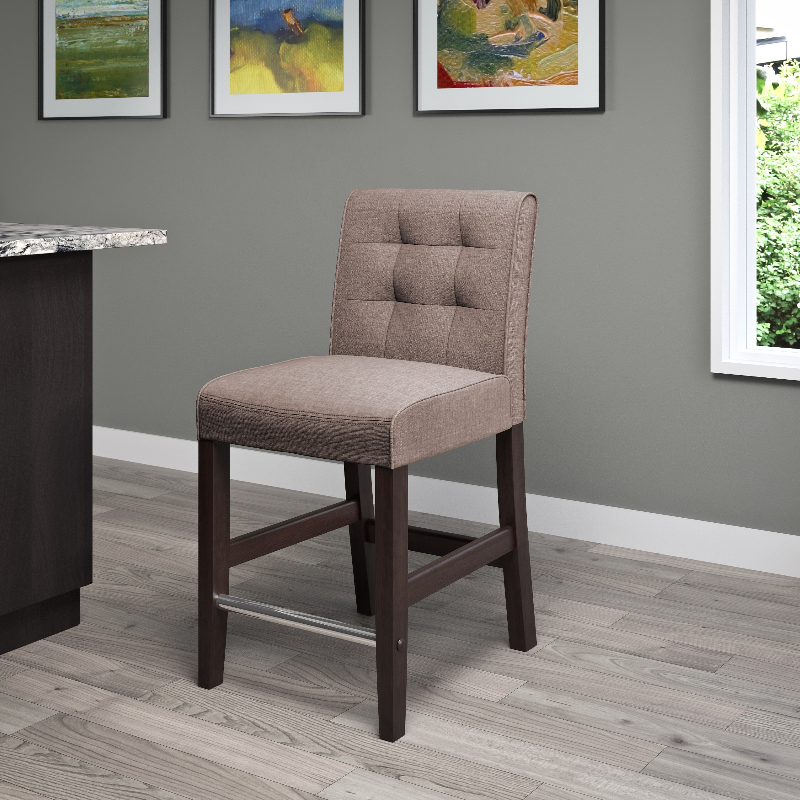 Antonio Gray Tweed Fabric Counter Height Bar Stool with Espresso Rubberwood Legs