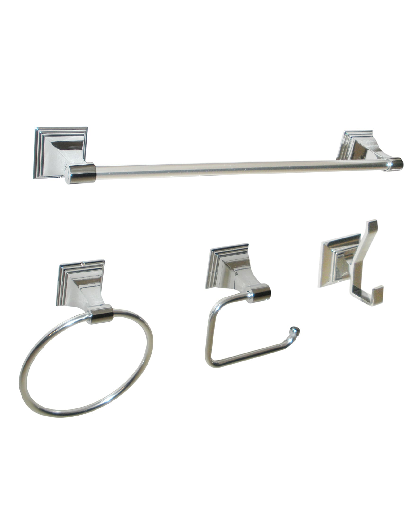 ARISTA 1701-4SET-CH 4 -Piece Leonard Chrome Decorative Bathroom Hardware Set Towel Bar, Toilet Paper Holder, Towel Ring ,Robe Hook Included