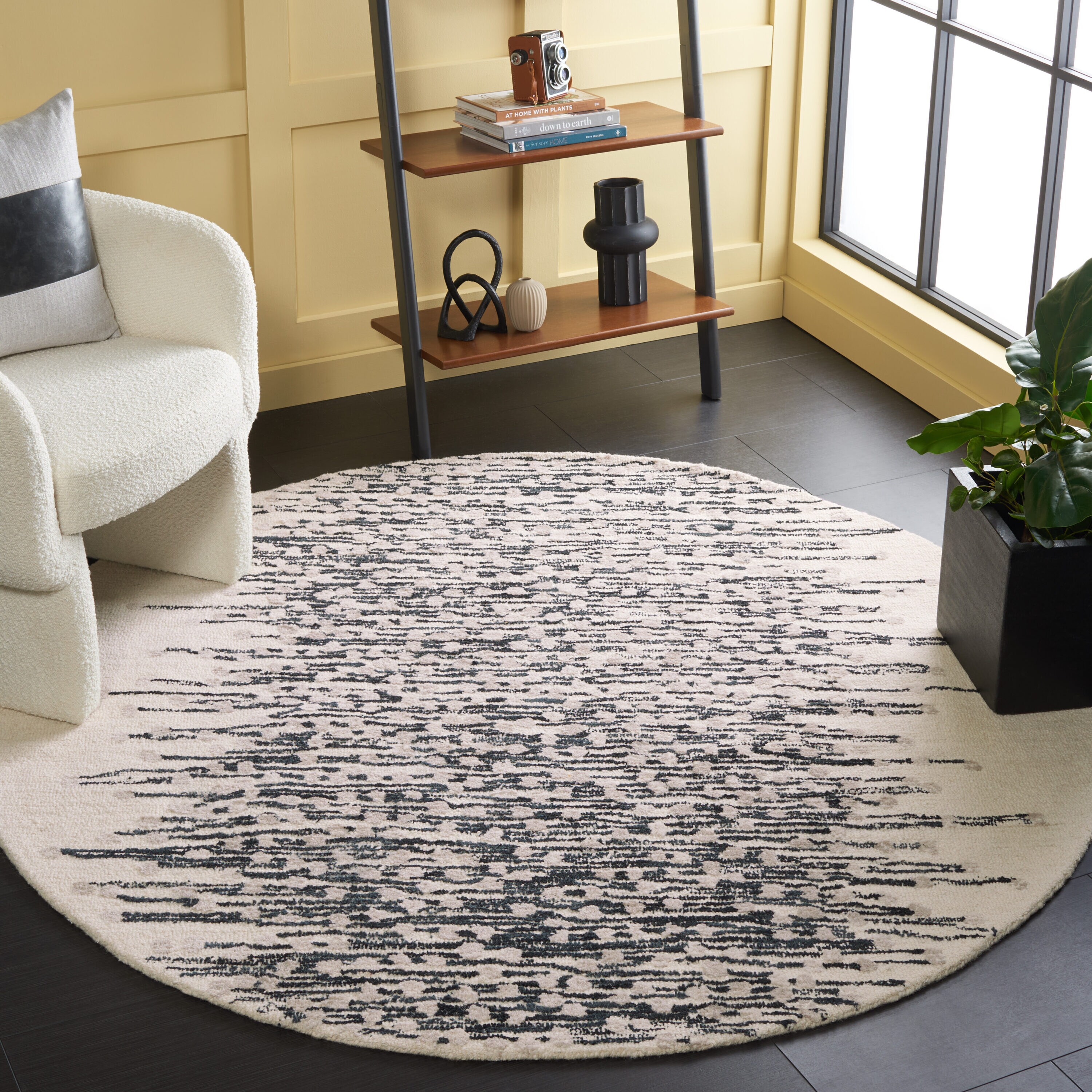  Metro 175 Black/Ivory Contemporary 6Ft x 6Ft Round Rug