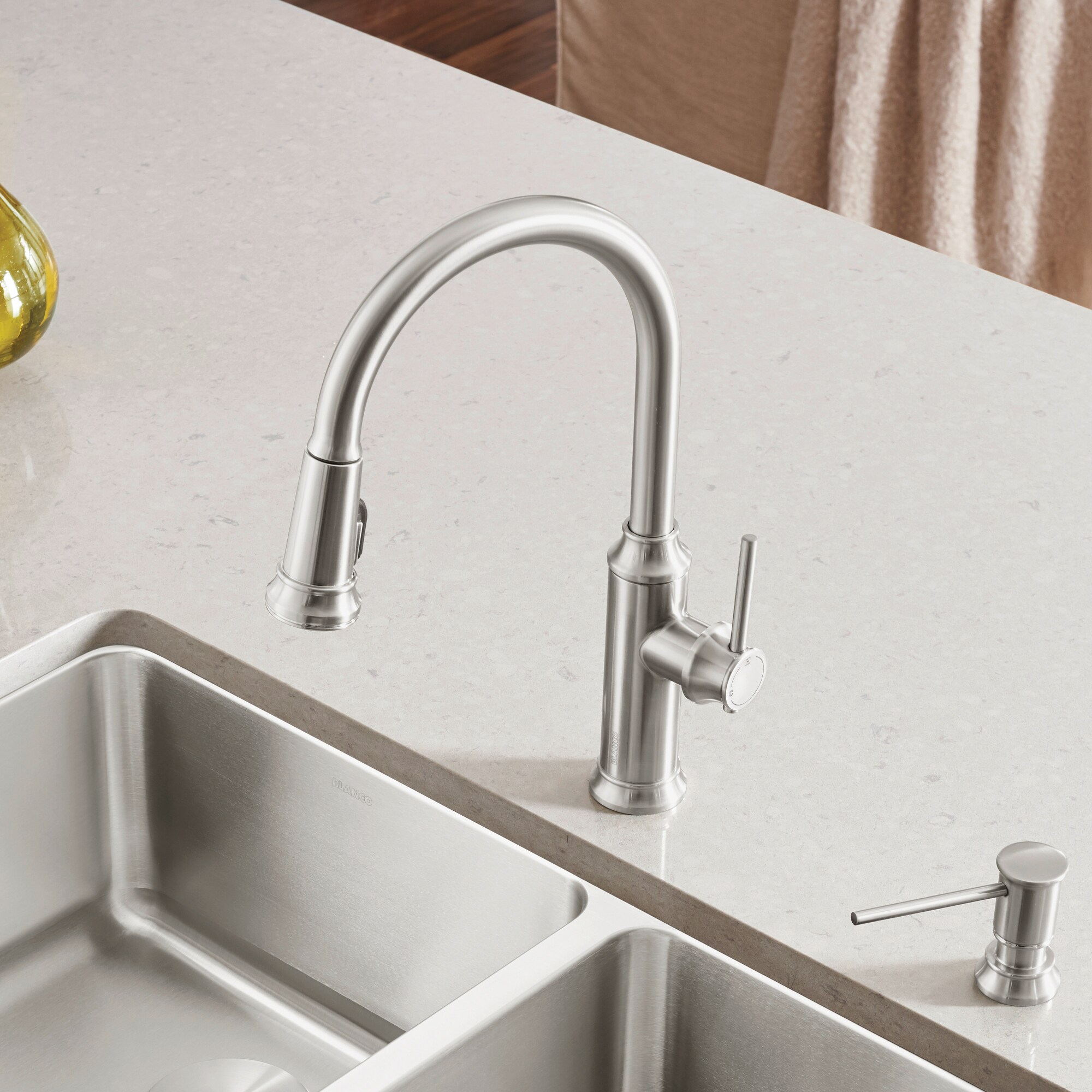 BLANCO Empressa Pvd Steel Single Handle Pull-down Kitchen Faucet with  Sprayer