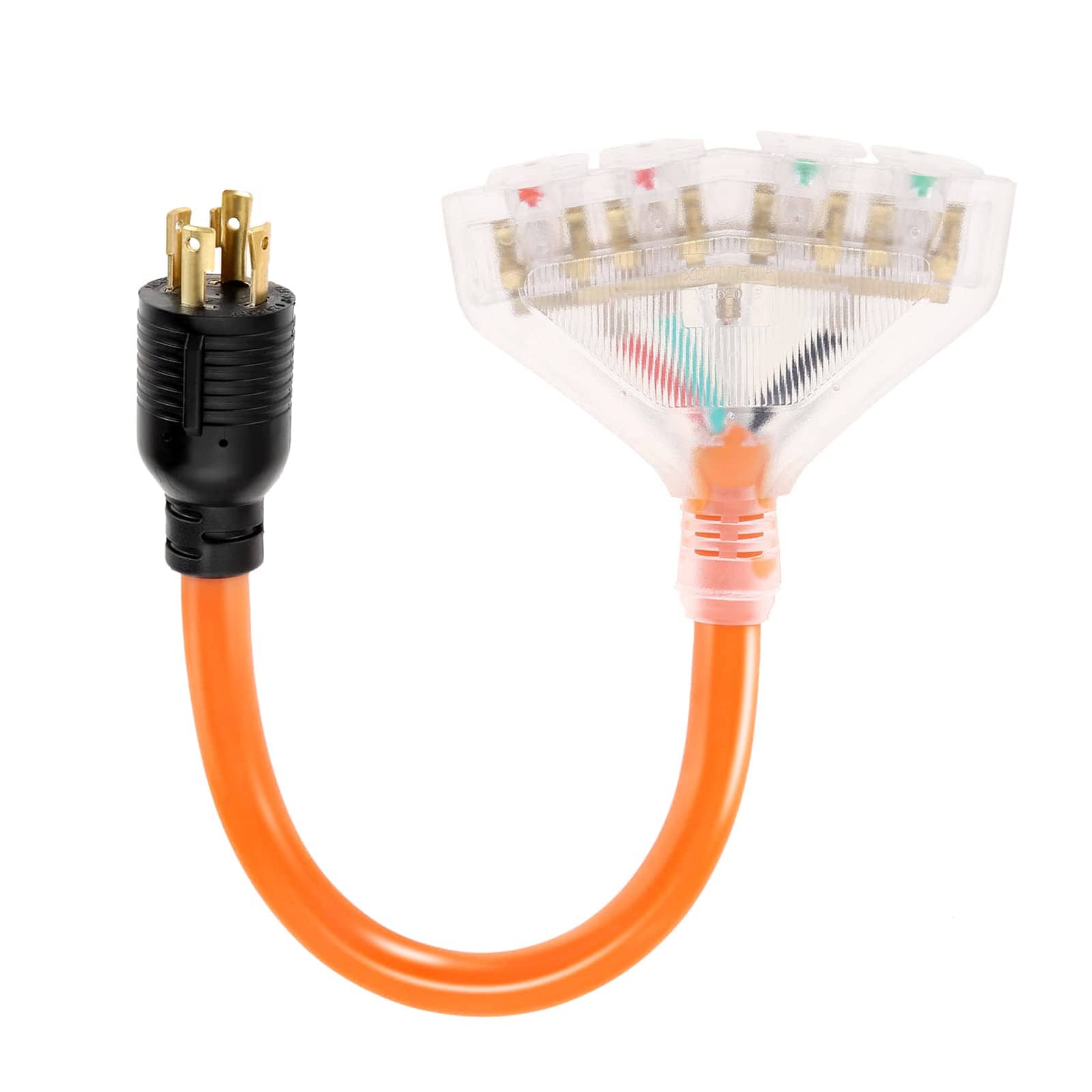 Misopily 30 Amp to 15 Amp Generator Adapter Power Cord NEMA L14 30P Male to Four 5 20R T Blade Outlets with Dust Cap 1 Point 5 Foot Outdoor Use #LMS0628M102