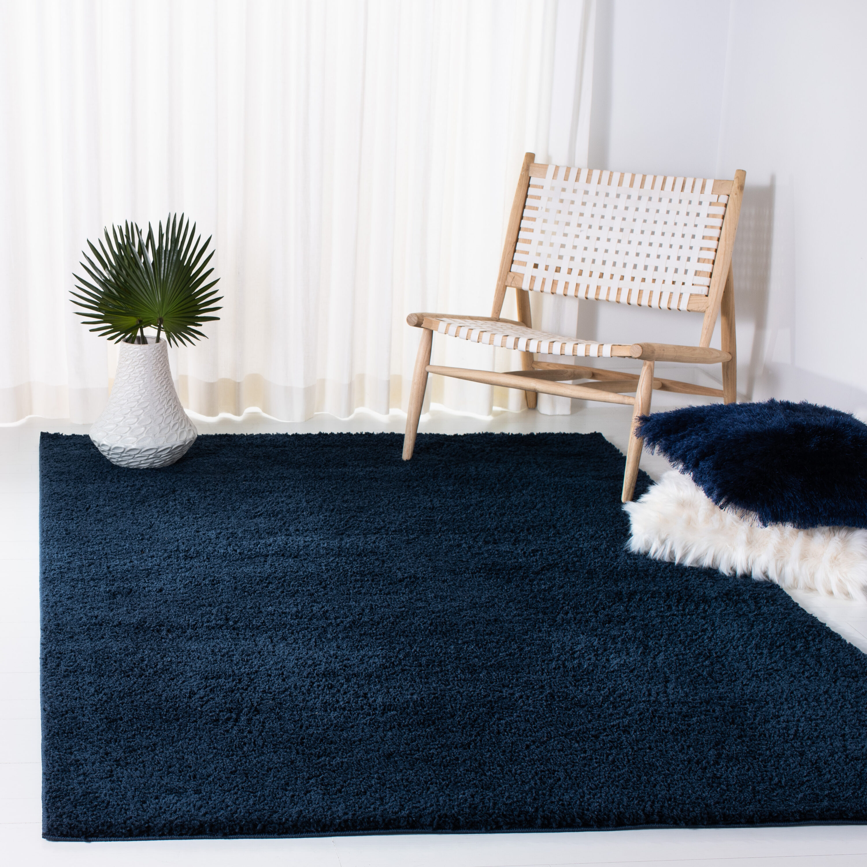Safavieh August Shag 500 10 x 14 (ft) Loomed Polypropylene/Jute/Polyester Navy Rectangular Indoor Solid Spot Clean Only Area rug