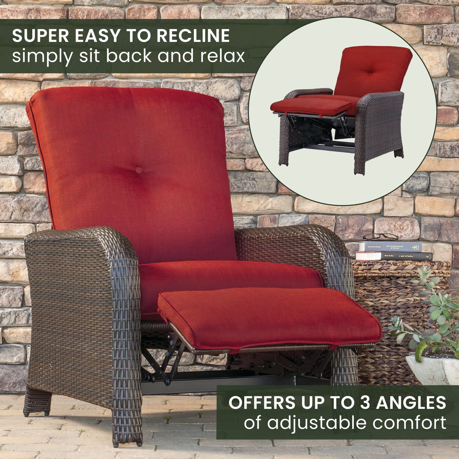 Strathmere Crimson Red Wicker and Steel Outdoor Recliner