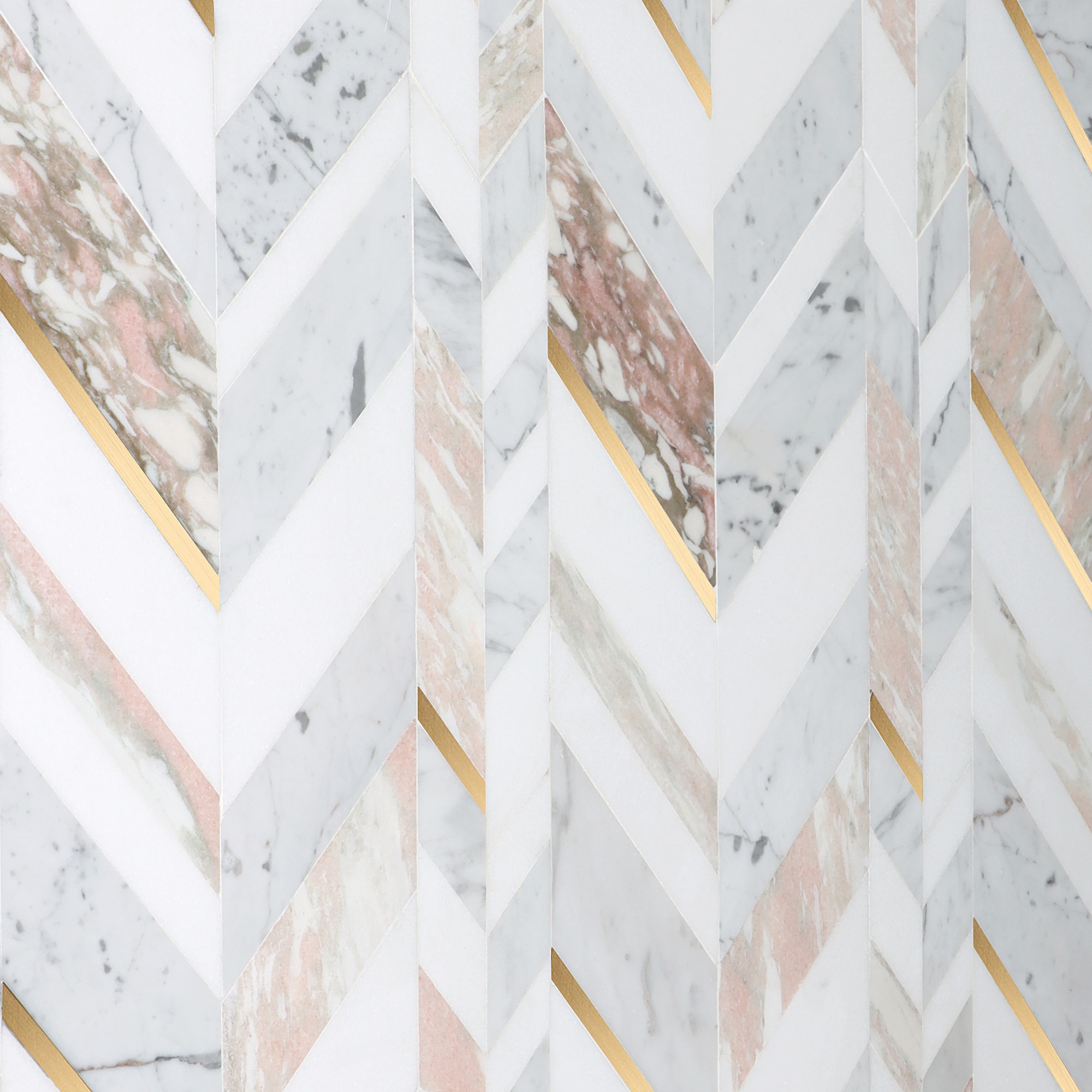 Xander 12" x 18" Polished Marble and Brass Chevron Wall Tile