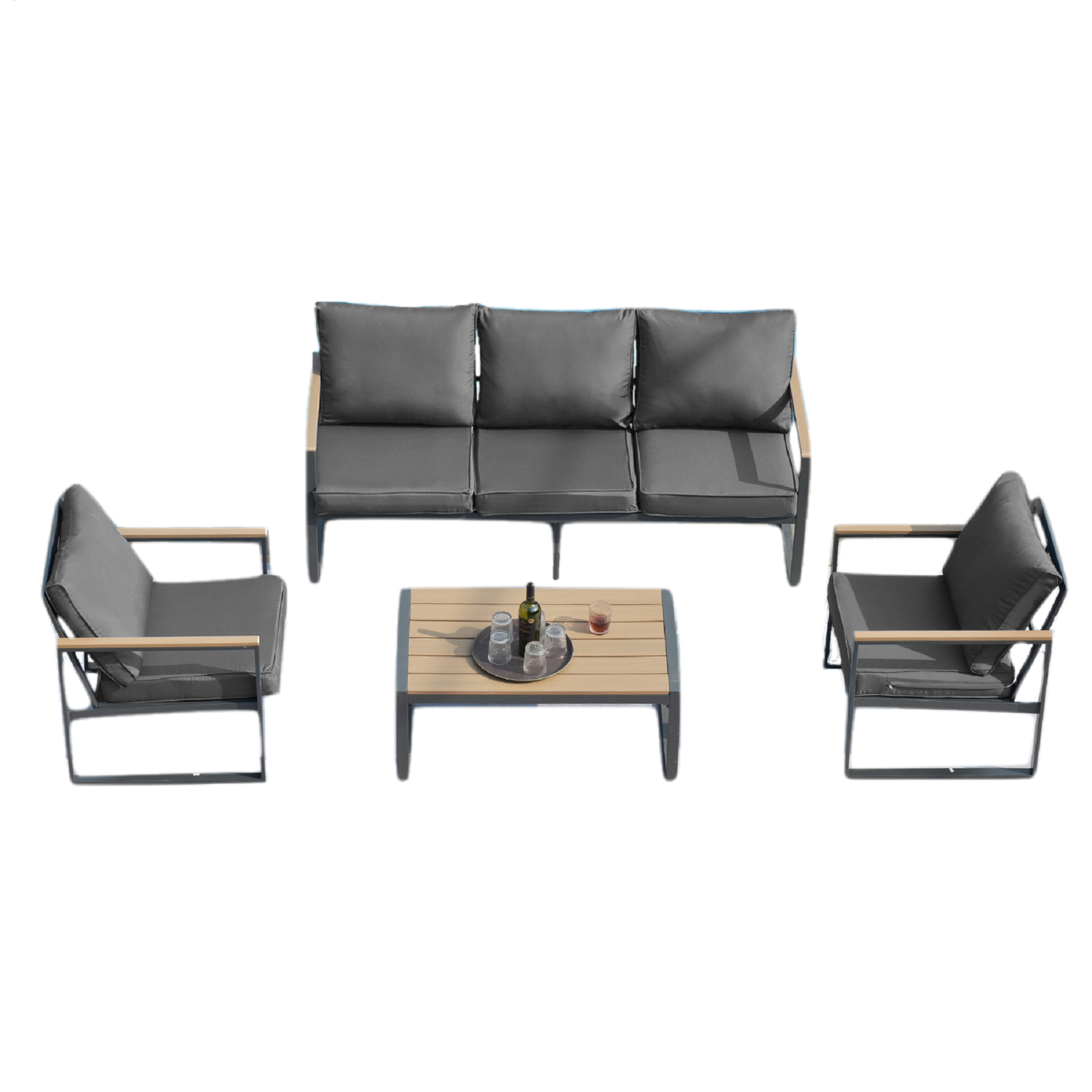 Mondawe MDSL4409 4 -Piece Patio Sofa Conversation Set with Gray Cushions