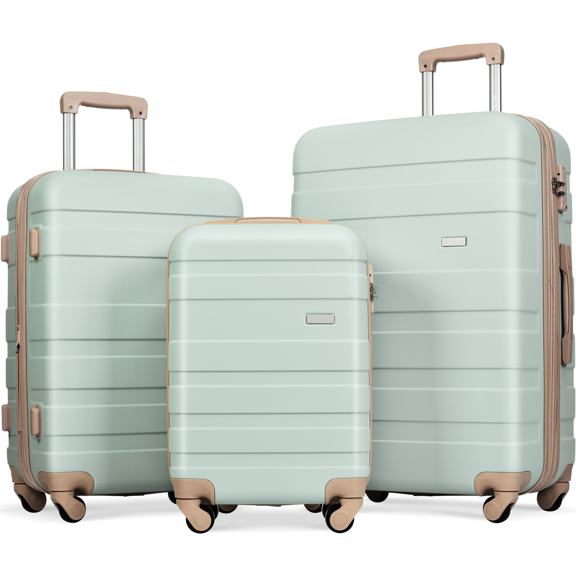 SINOFURN SYD9600016DG 19.6x12x29 Green + Brown Plastic Hardshell Suitcase set 3 -Bag