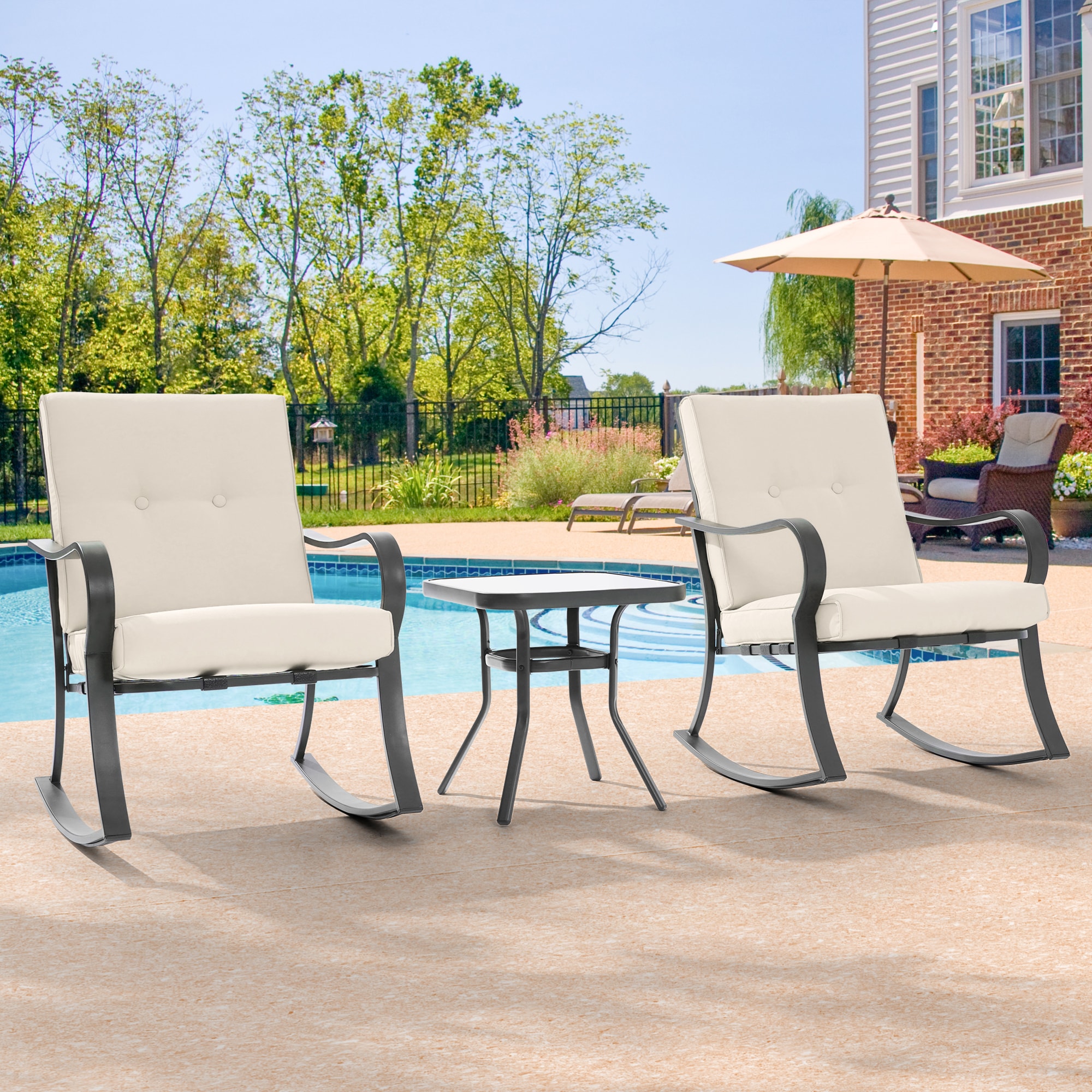 ACEGOSES LW-A17W Atlantic 3 -Piece Patio Conversation Set with White Cushions