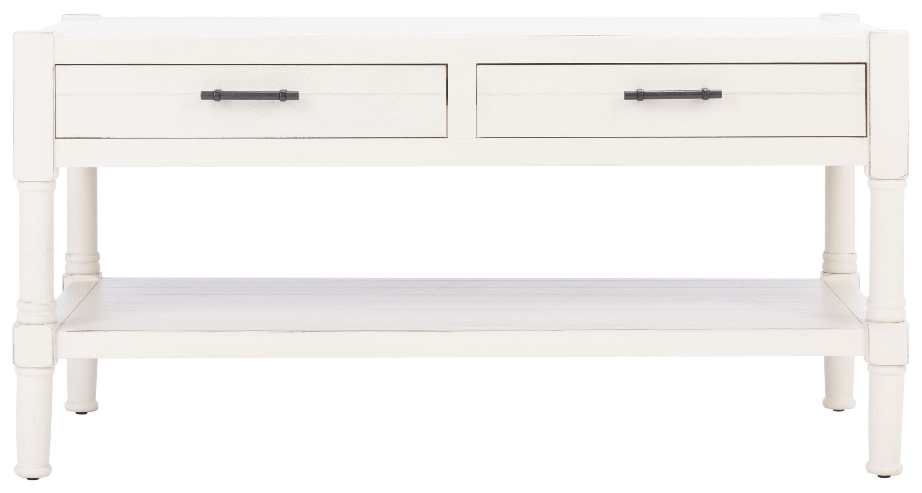 Distressed White Rectangular Wood Coffee Table with Storage