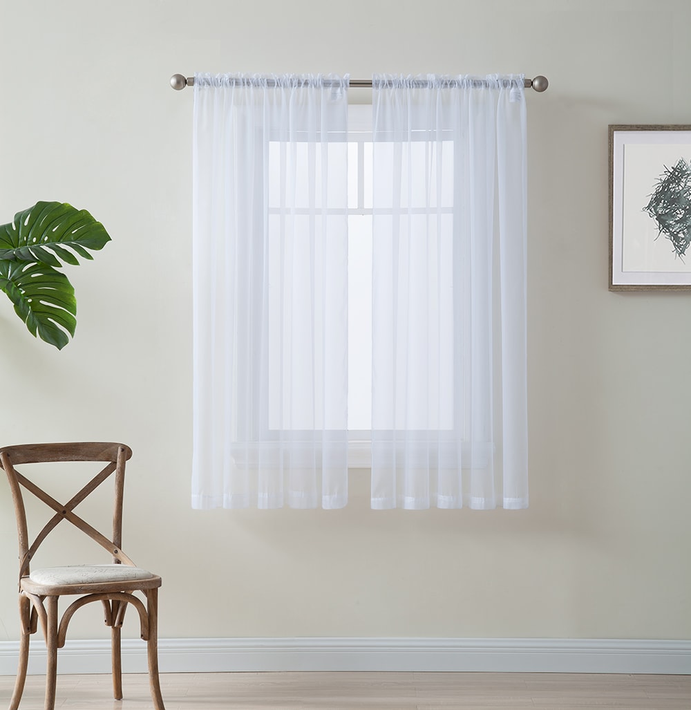 HLC.me SHPNL-54WHT 54-Inches White Sheer Rod pocket Curtain panel pair