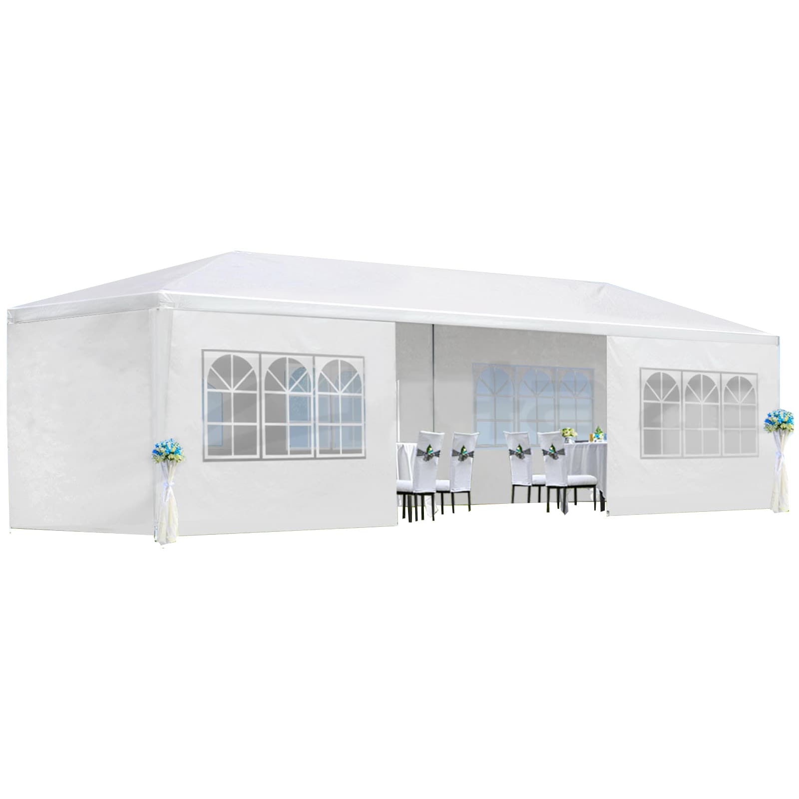 Lycvki GZB-01 29.63-ft x 9.7-ft Gazebos White Gazebo with Soft Top Roof (Screen Included)