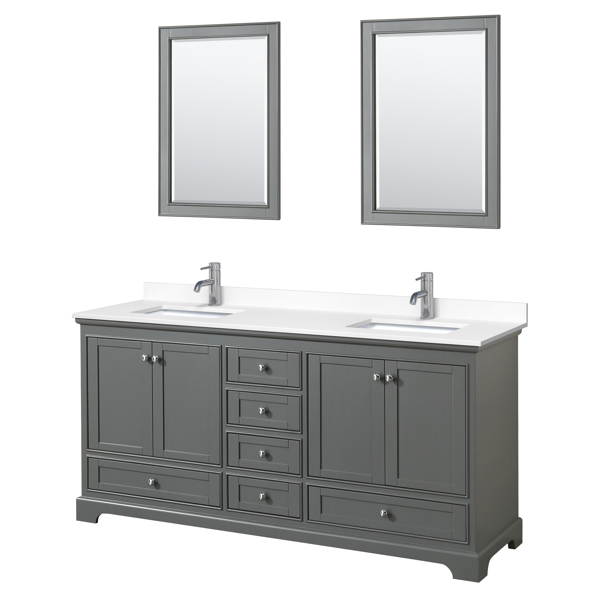 Wyndham Collection WCS202072DKGWCUNSM24 Deborah 72-in Dark Gray with Polished Chrome Trim Undermount Double Sink Bathroom Vanity with White Cultured Marble Cultured Marble Top (Mirror Included)