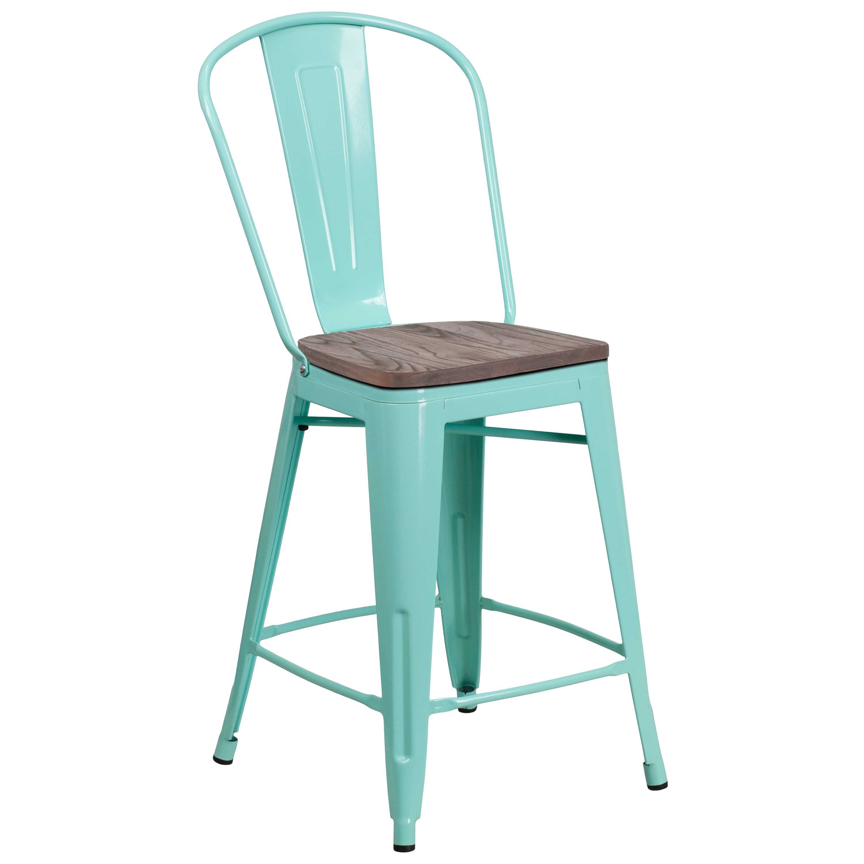 Flash Furniture 889142873952 Mint Green 24.0-Inches H Counter height Square seat Metal Bar Stool and Back