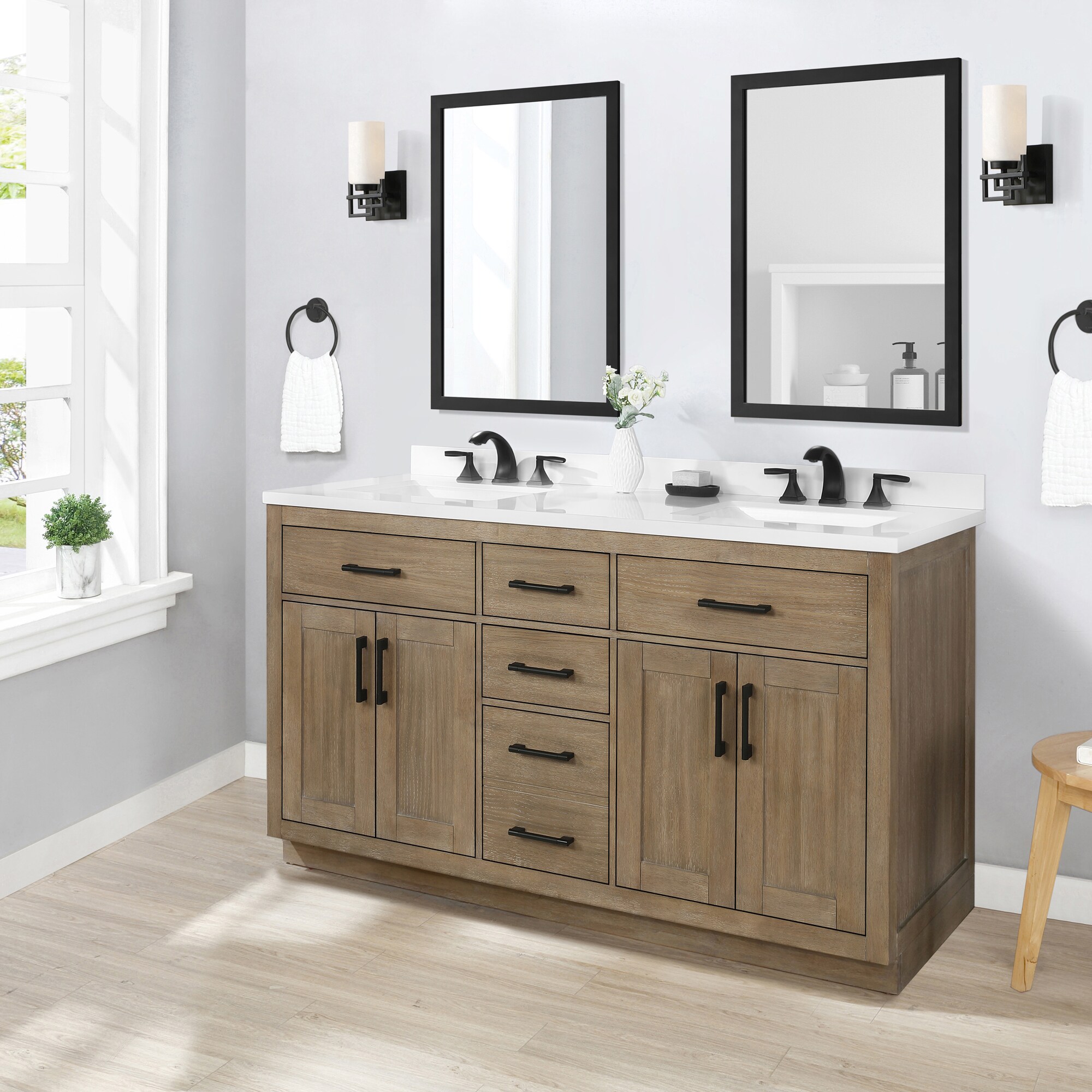 OVE Decors Bailey 60-in Driftwood Oak Undermount Double Sink Bathroom ...