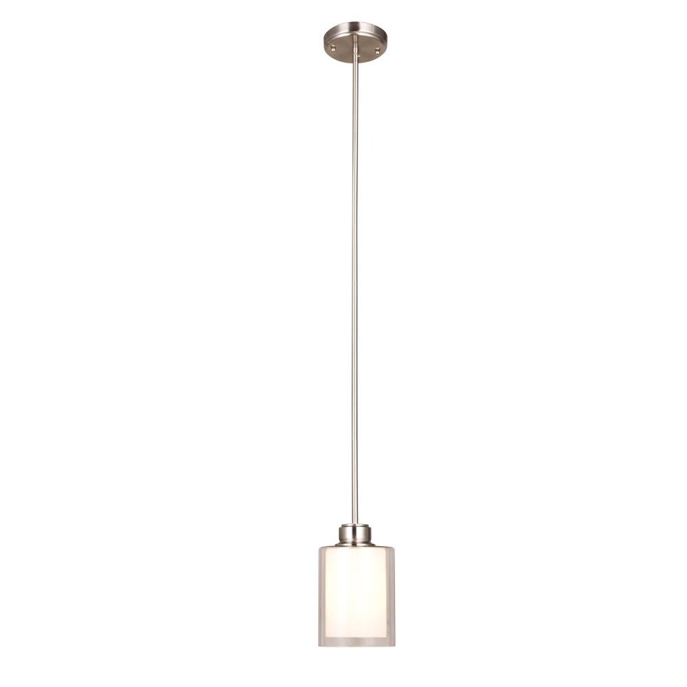 Design House Oslo Satin Nickel Transitional Frosted Glass Cylinder LED Pendant Light