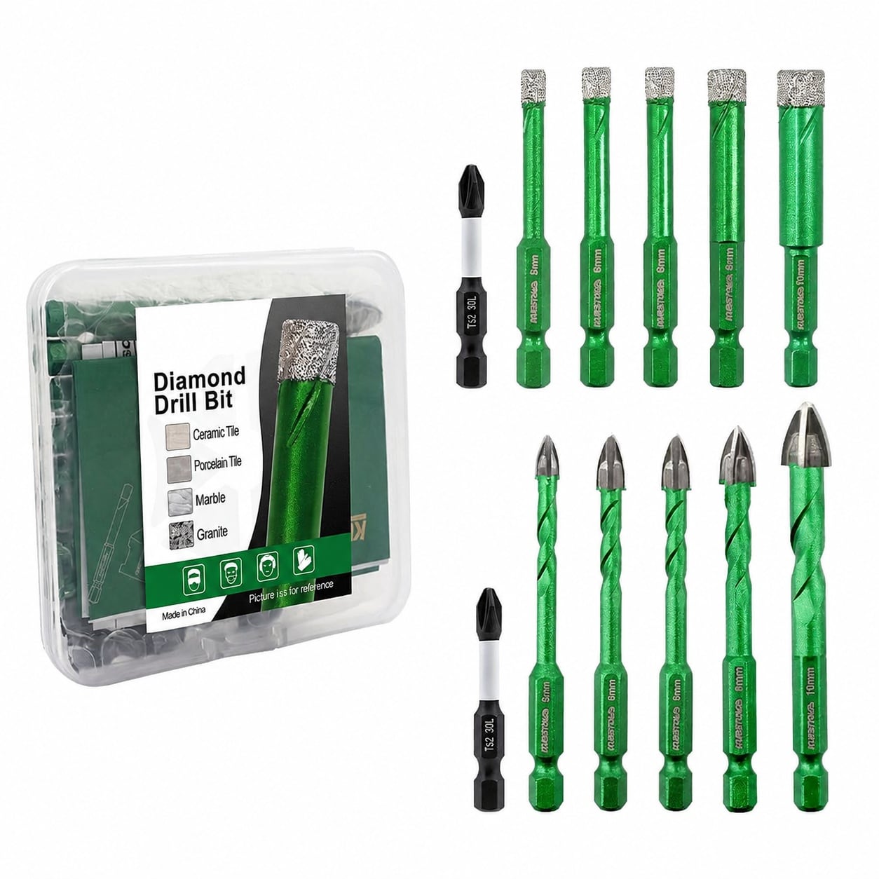 Aoibox  12 Piece Plastic diamond rotary burr drill bit set with magnetic alignment for concrete masonry and tile