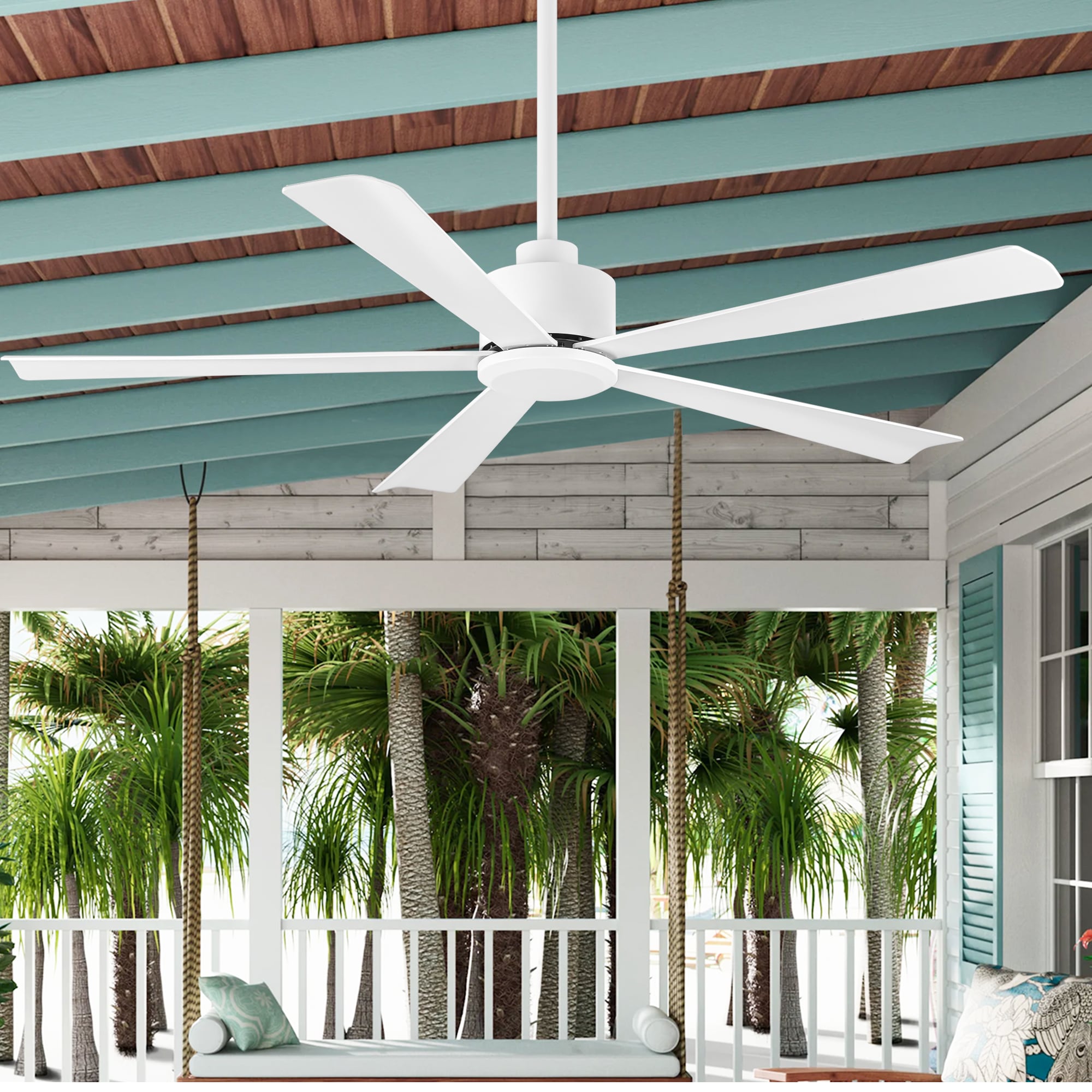 Breezary 52-in White with ABS Blades Ceiling Fan Without Light - Remote Included ( 5 -Blade )