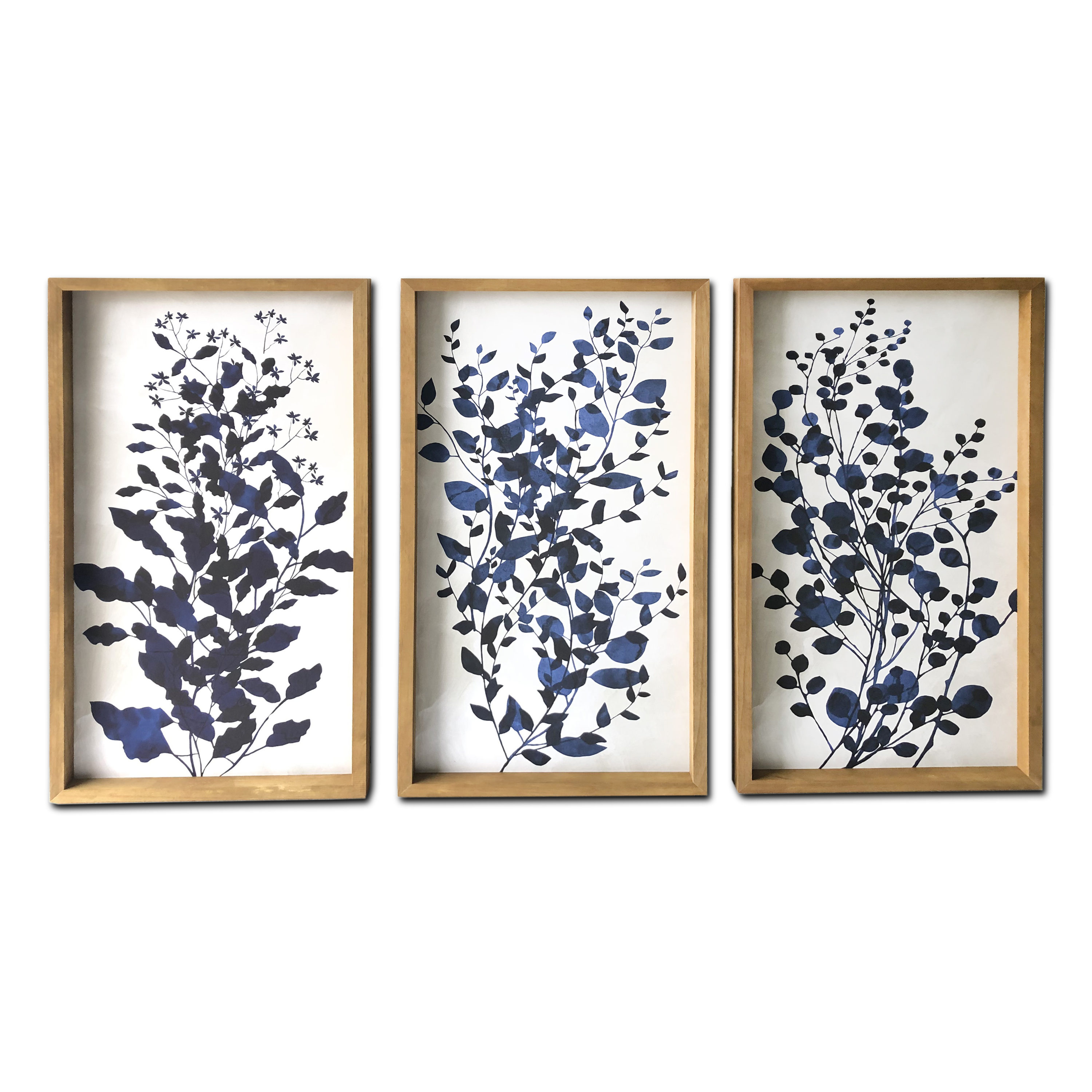 Framed Canvas Art (White Floating Frame) - Indigo Blue Feathers I by Patricia Pinto ( Decorative Elements > Feathers art) - 18x18 in