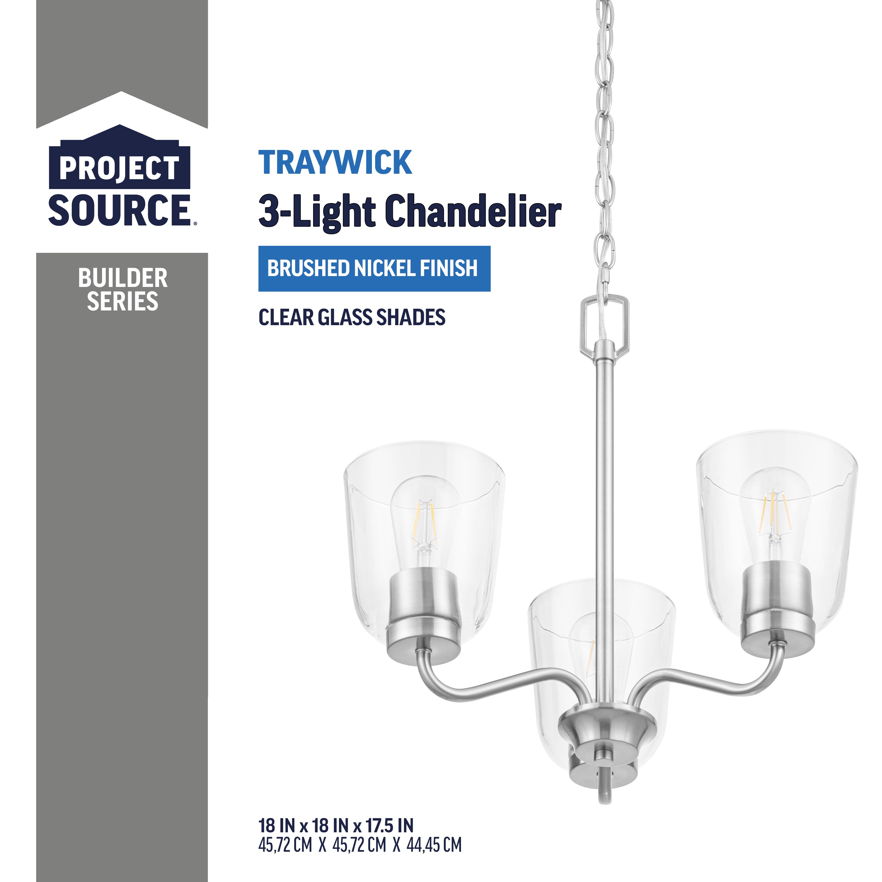 Project Source Traywick 3-Light Brushed Nickel Transitional LED Chandelier