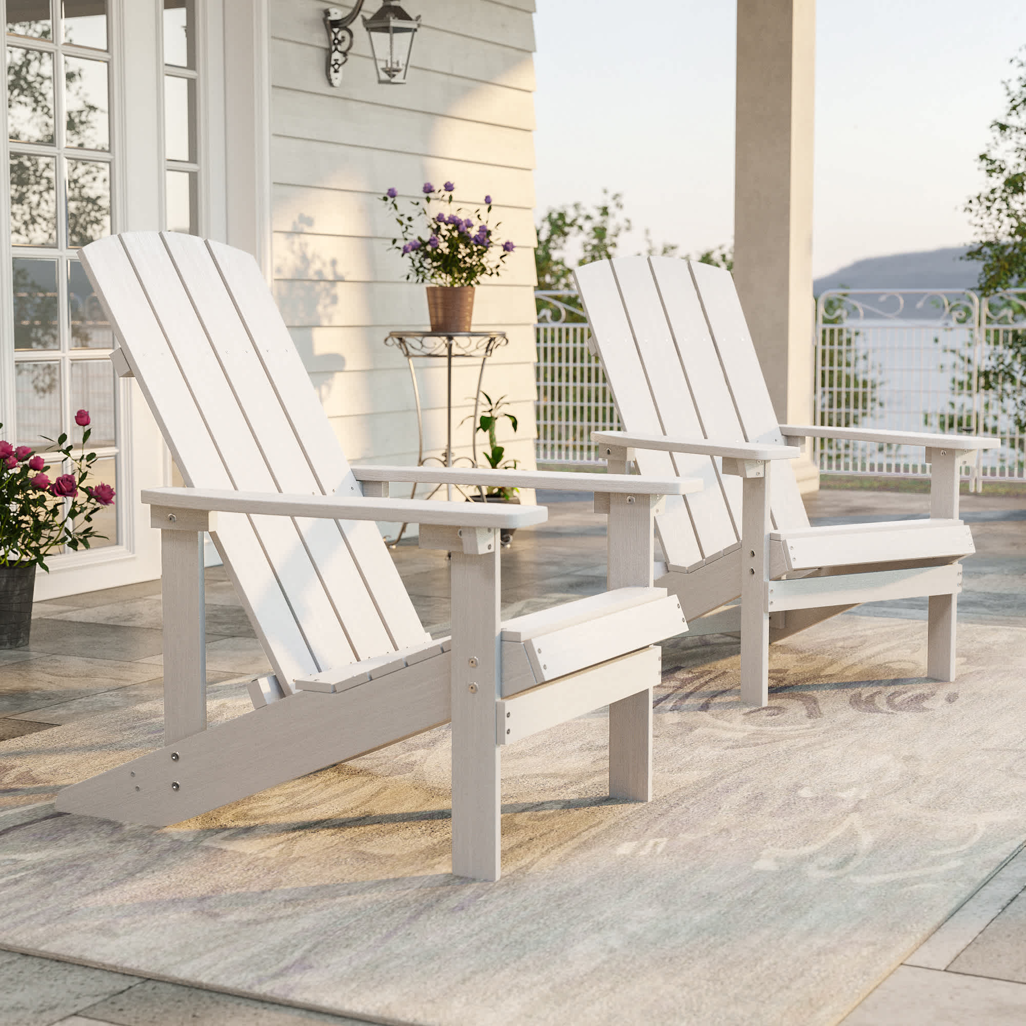 Aok Garden Outdoor 2 Pieces HIPS Plastic Adirondack Chair with Cup