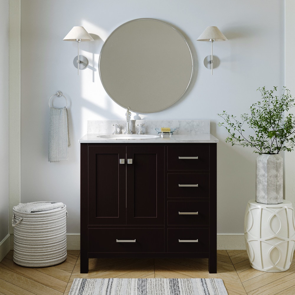 ARIEL A037SLCW2OVOESP Cambridge 37-in Espresso Undermount Single sink Bathroom Vanity with 0.75" Carrara White Marble Natural marble Top