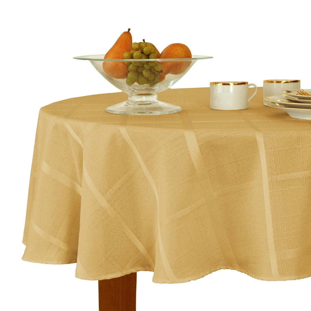 Elrene Home Fashions 026865994988 Elegance Plaid Jacquard 90" Round Indoor Ribbon Gold Table Cover for 72-in round