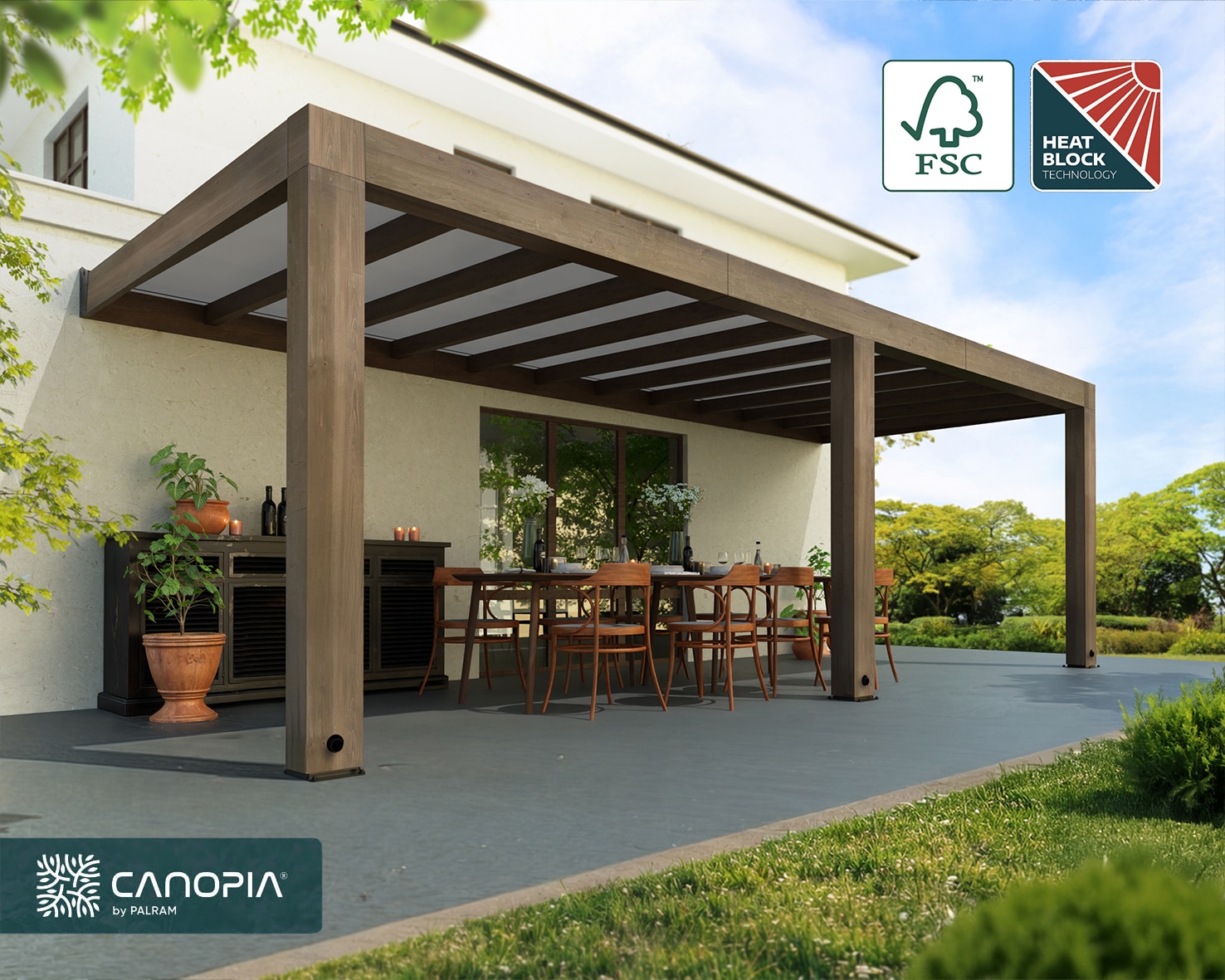 Canopia by Palram 707370 Helsinki 10-ft x 24-ft Cedar Wood / Solar Control Panels Cedar Patio cover ( 31-lb )