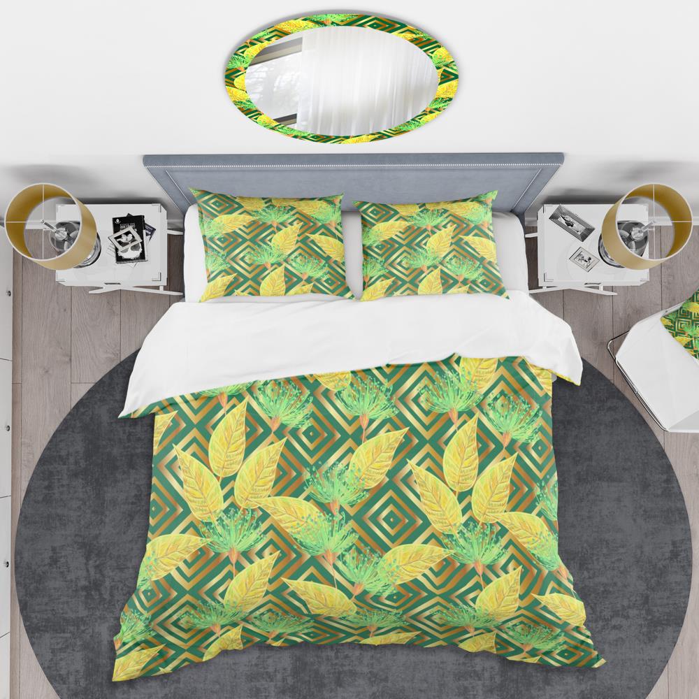 Twin Green and Yellow Tropical Microfiber Duvet Cover Set