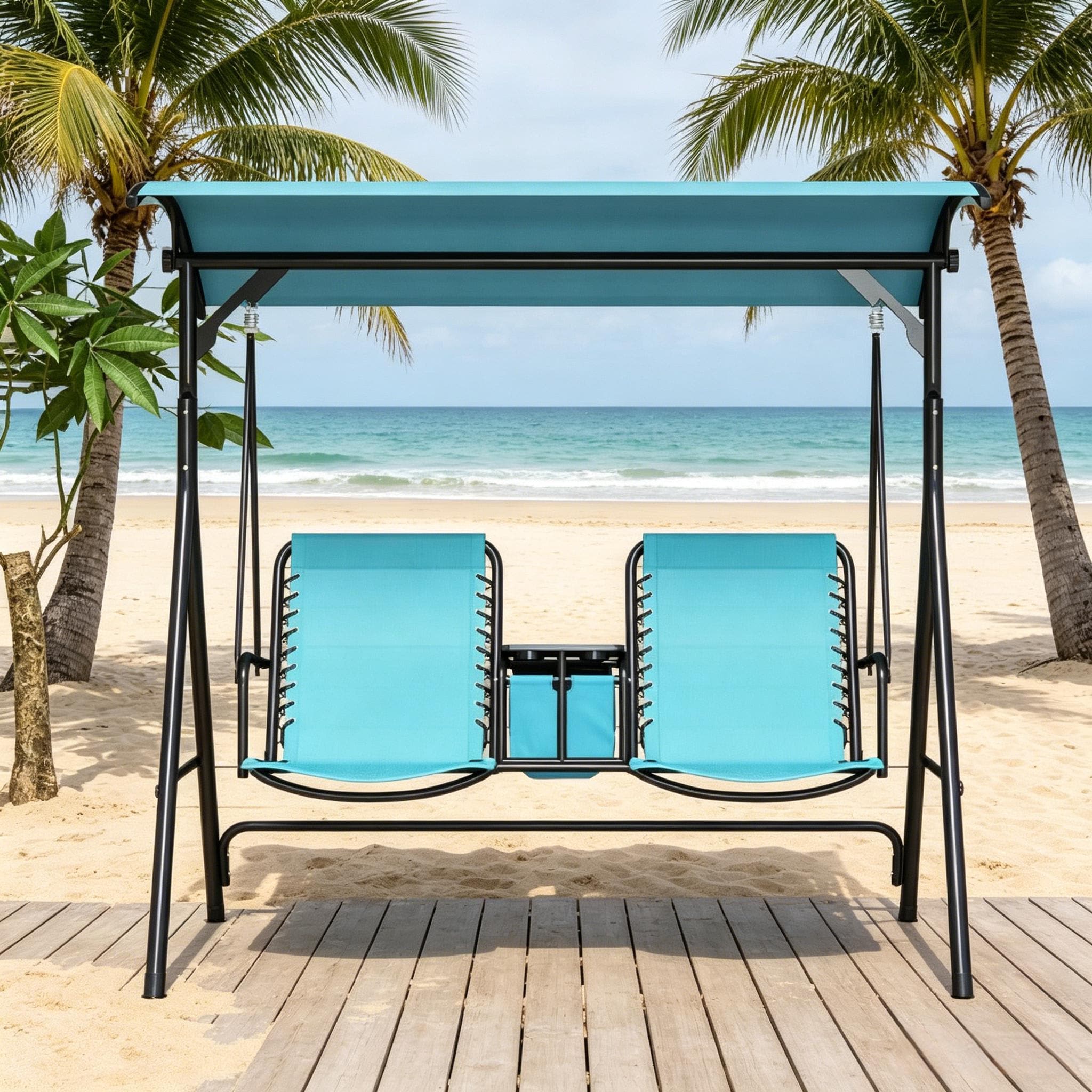 Ama Pear Outdoor Steel Swing Chair with Adjustable Canopy and Center Console
