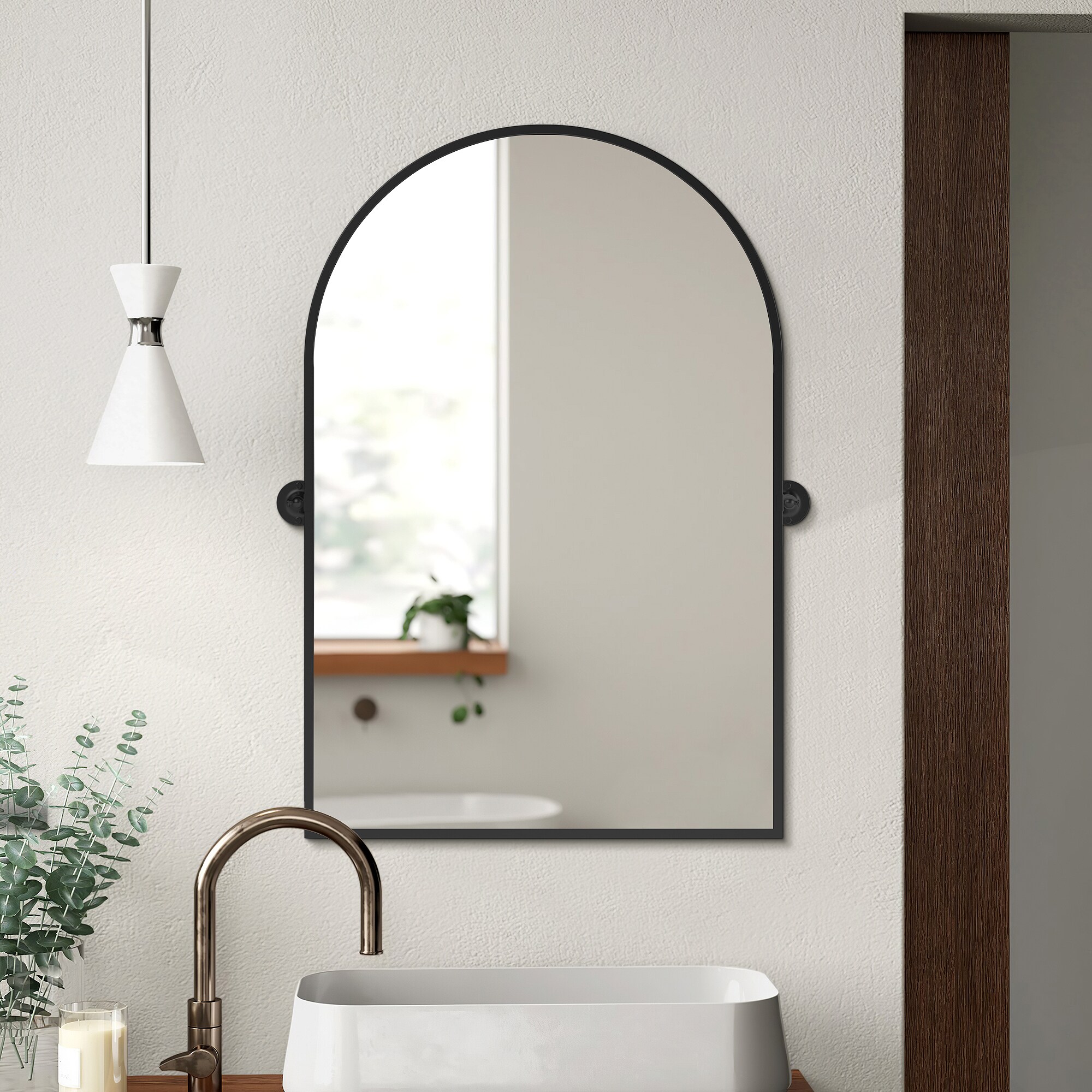 NeuType 24-in W x 32-in H Black Arch Framed Bathroom Vanity Mirror