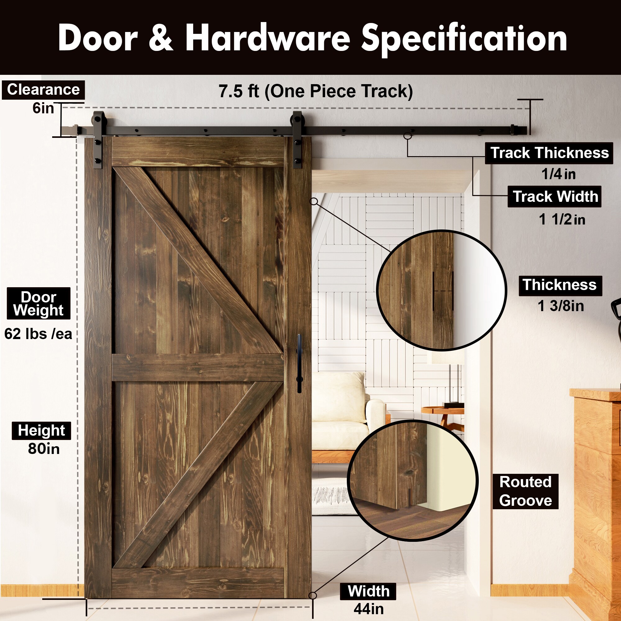 HOMACER YT1TGH096C-4480F-WA Barn-Doors - View #2