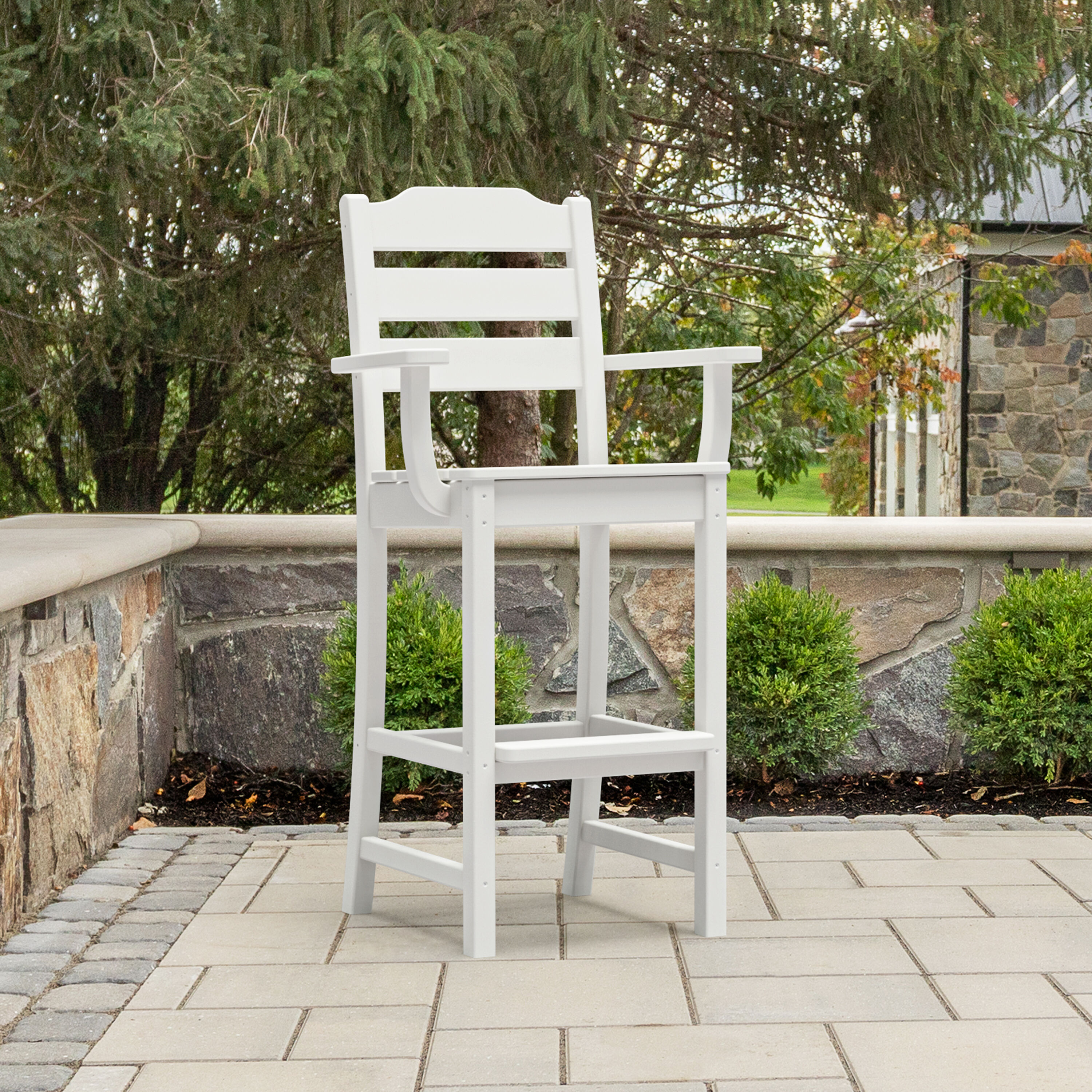 POLYWOOD ARTLD202WH Oakport White HDPE Frame Stationary Balcony Chair with Slat Seat