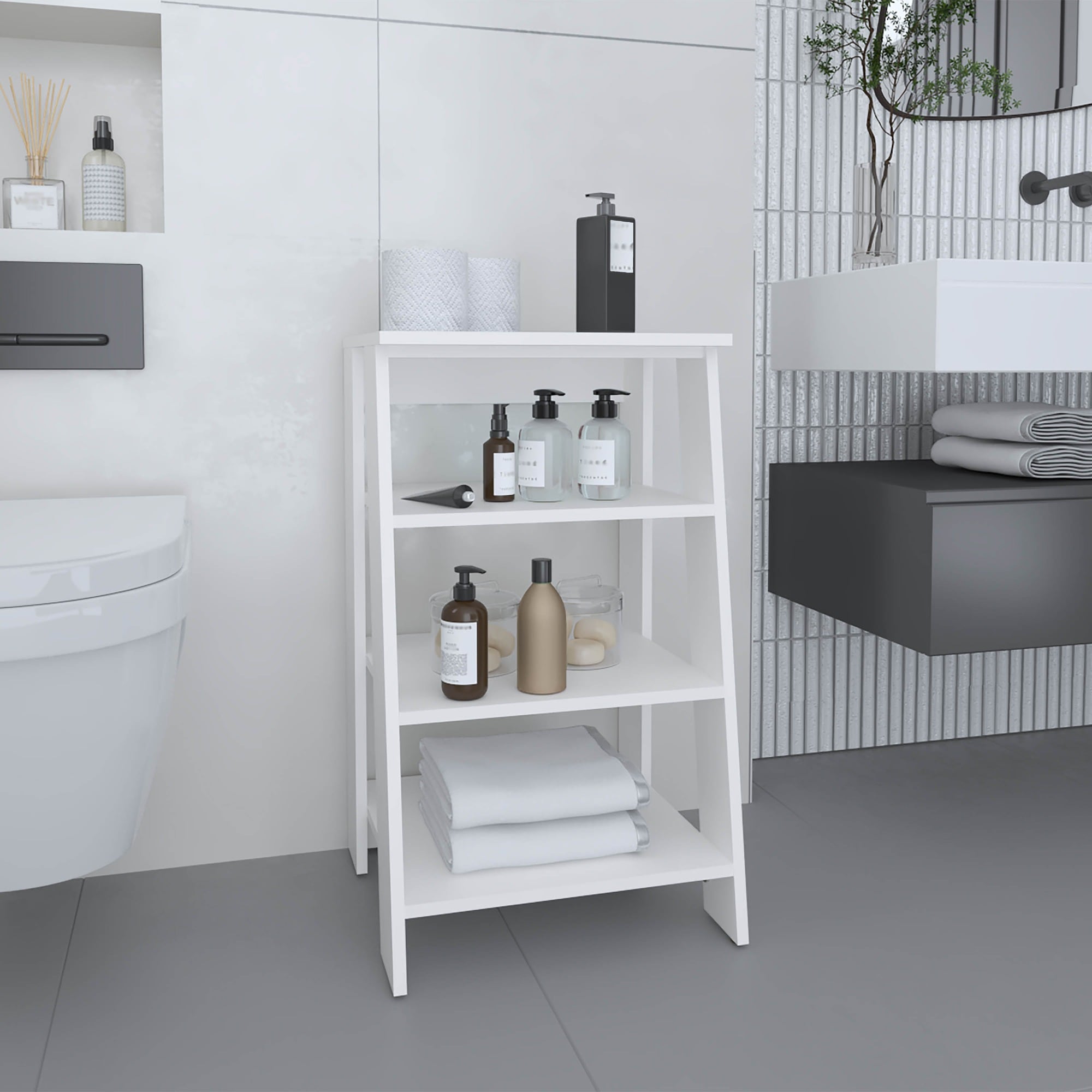 HyperDrop Cart 29.7-in H White Wood Vertical Freestanding Bathroom Linen Storage Cabinet with 4 Shelves #W-B097P250829