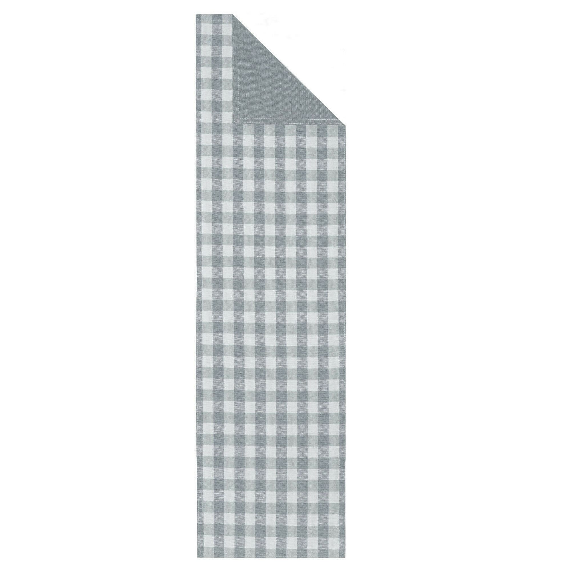 KATE AURORA Country Farmhouse Living Reversible Buffalo Plaid Solid Table Runners 13 in W x 90 in L Gray