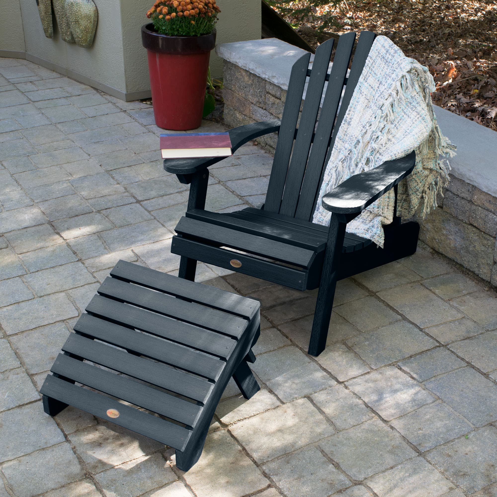 highwood AD-KITCHL1-FBE Adirondack Federal Blue Poly-lumber Frame Stationary Adirondack Chair with Slat Seat